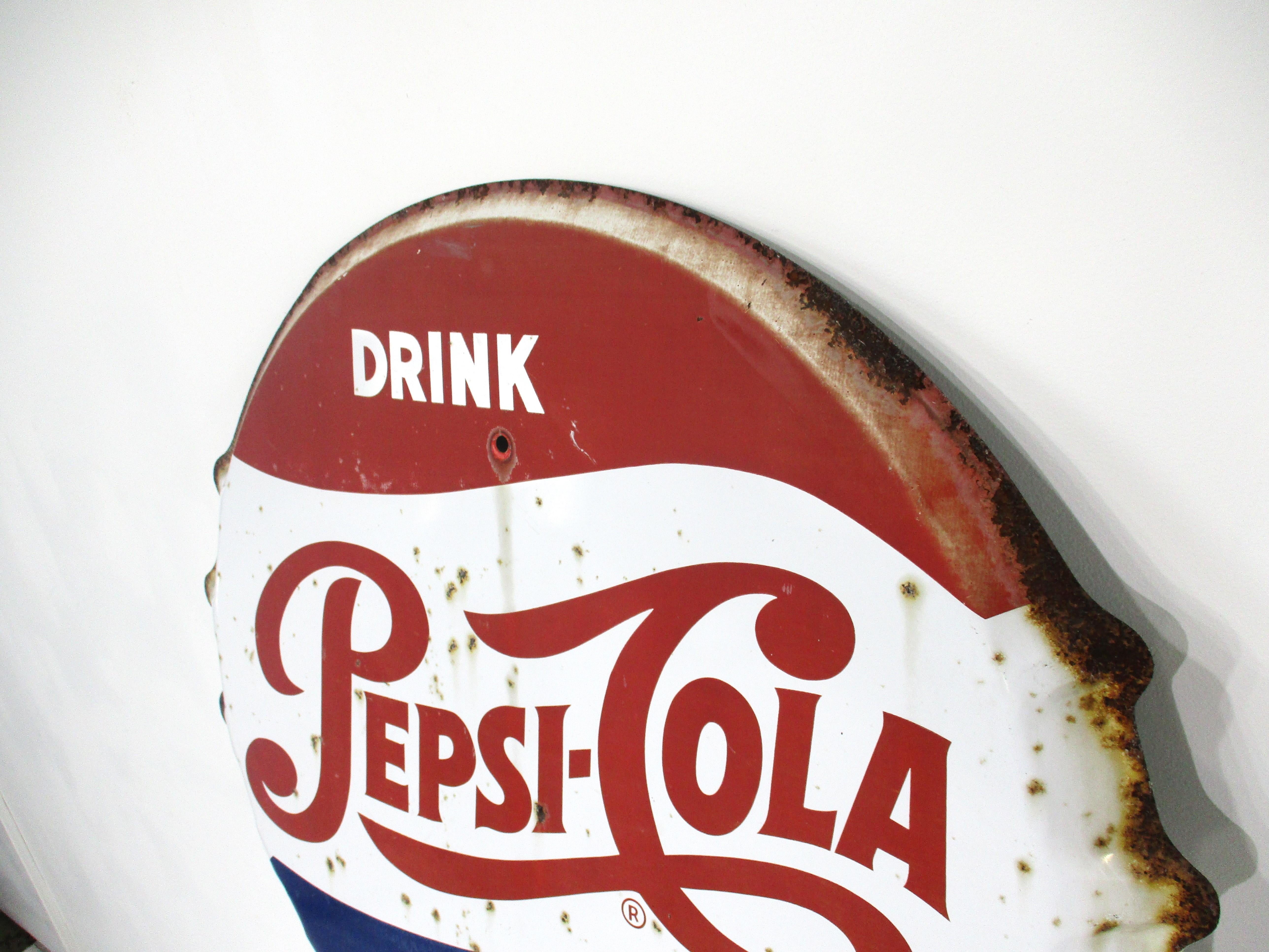 20th Century Large Pepsi Cola Metal Bottle Cap Sign by Stout 