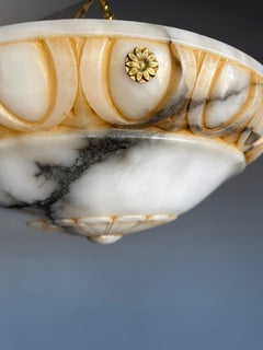 Large Ø 20.5 & Perfectly Balanced Antique Hand Crafted Alabaster Pendant Light