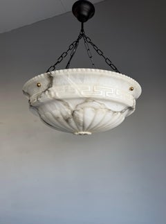 Large & Perfectly Balanced Antique Hand Crafted Alabaster Pendant Light, Fixture