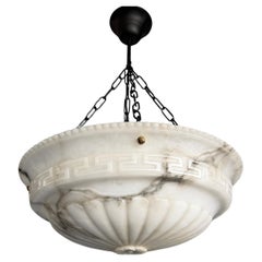 Large & Perfectly Balanced Antique Hand Crafted Alabaster Pendant Light, Fixture