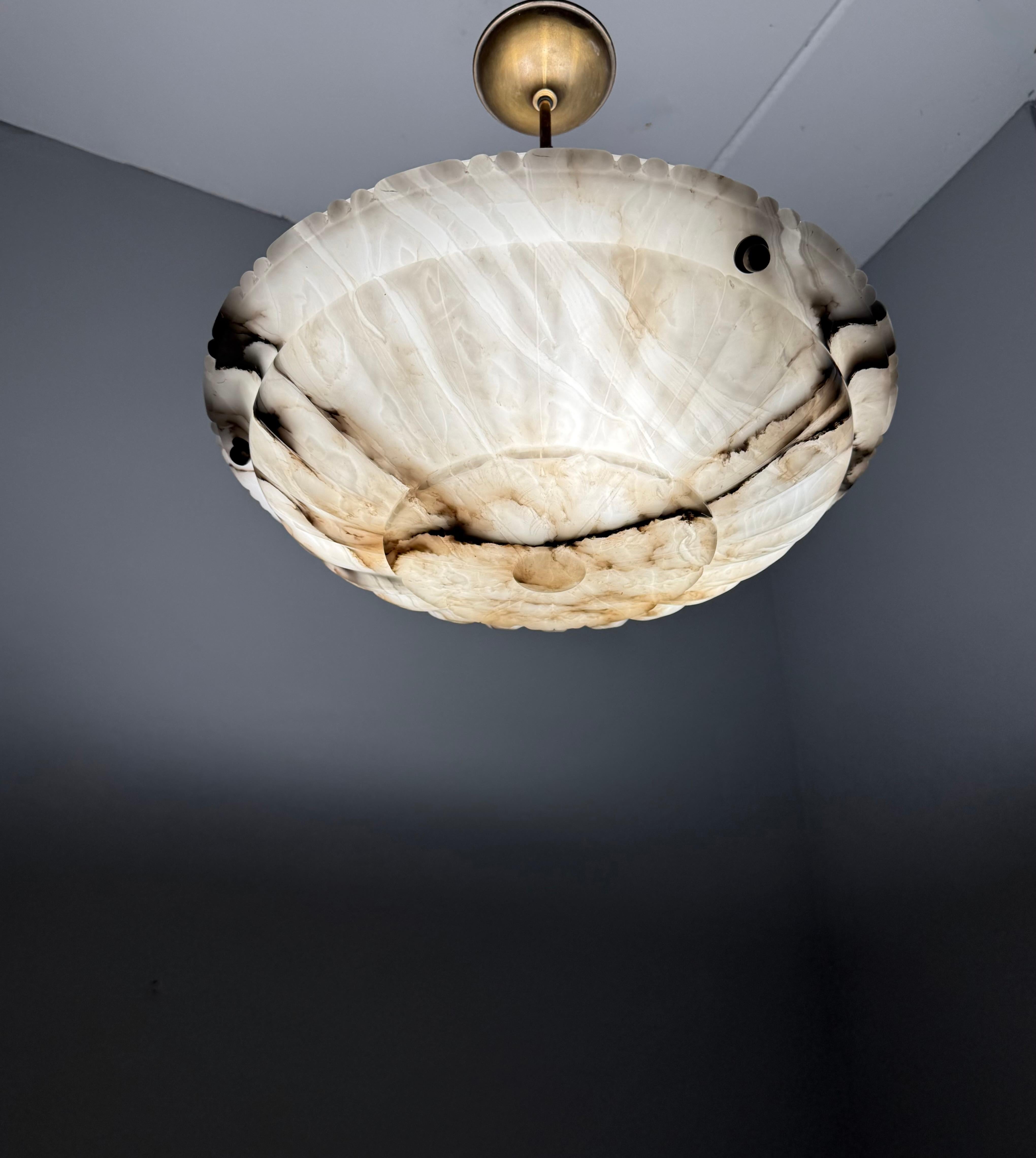Large & Perfectly Balanced Antique Hand Crafted Alabaster Pendant Light 2