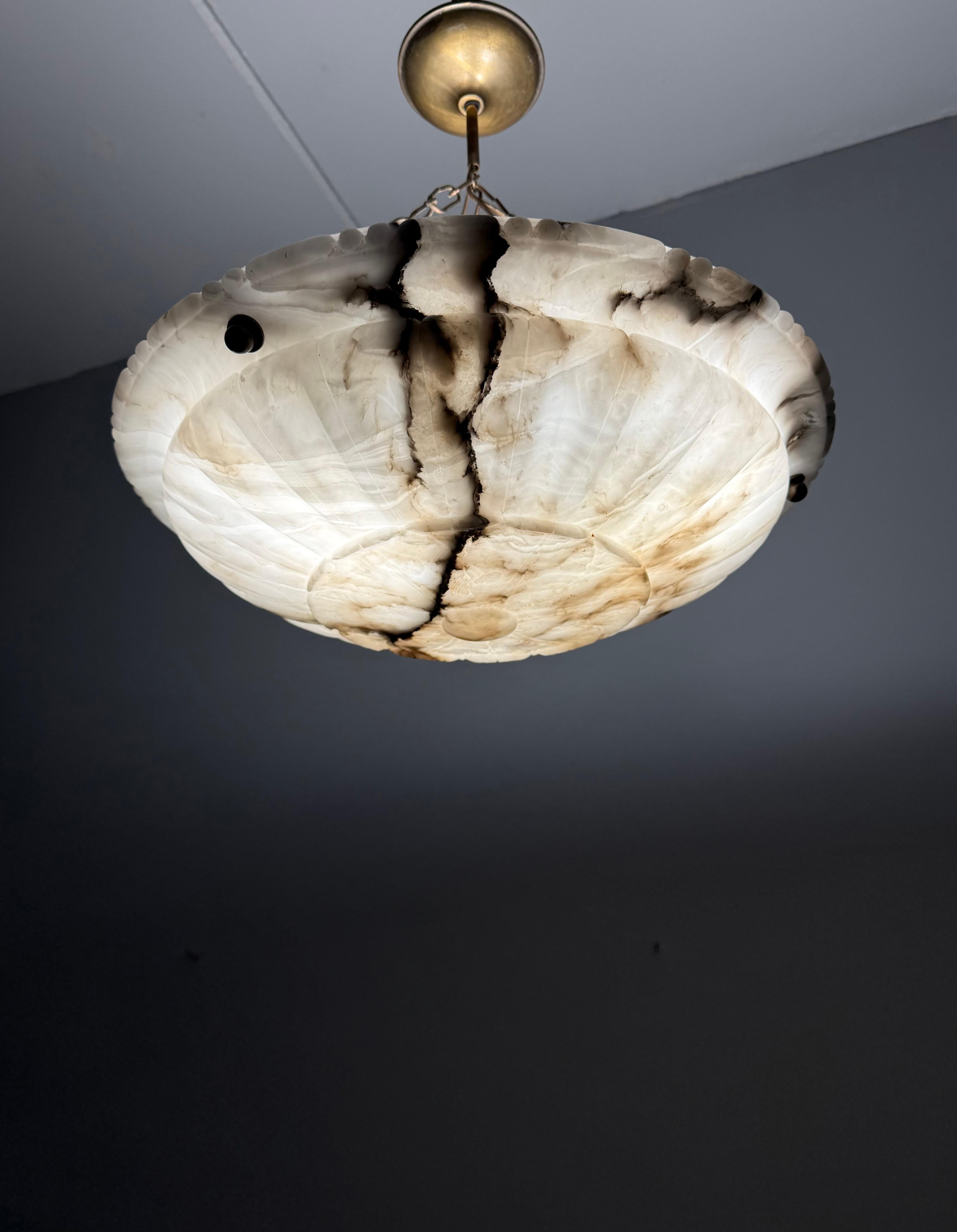 Large & Perfectly Balanced Antique Hand Crafted Alabaster Pendant Light 3