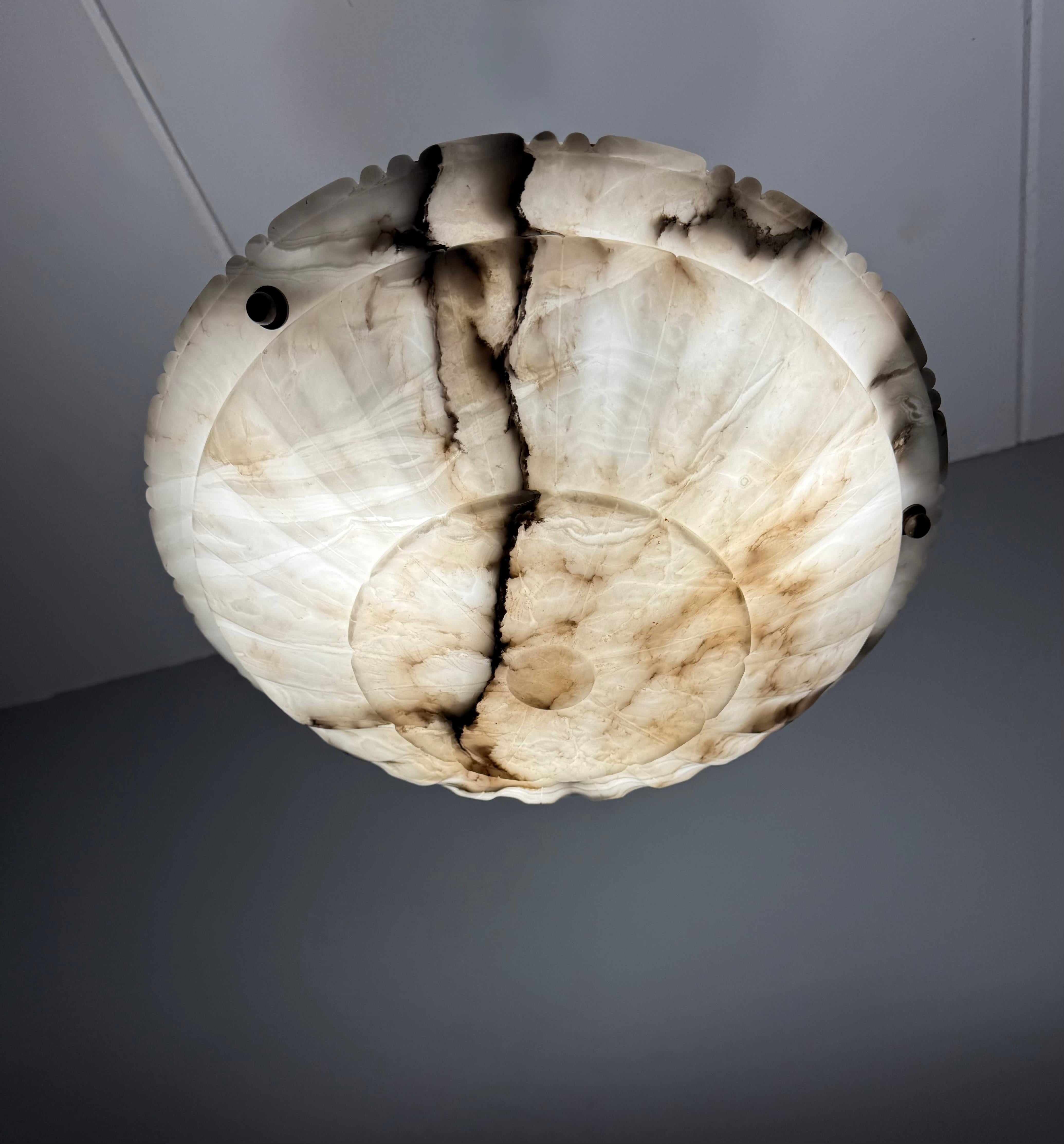Large & Perfectly Balanced Antique Hand Crafted Alabaster Pendant Light 4
