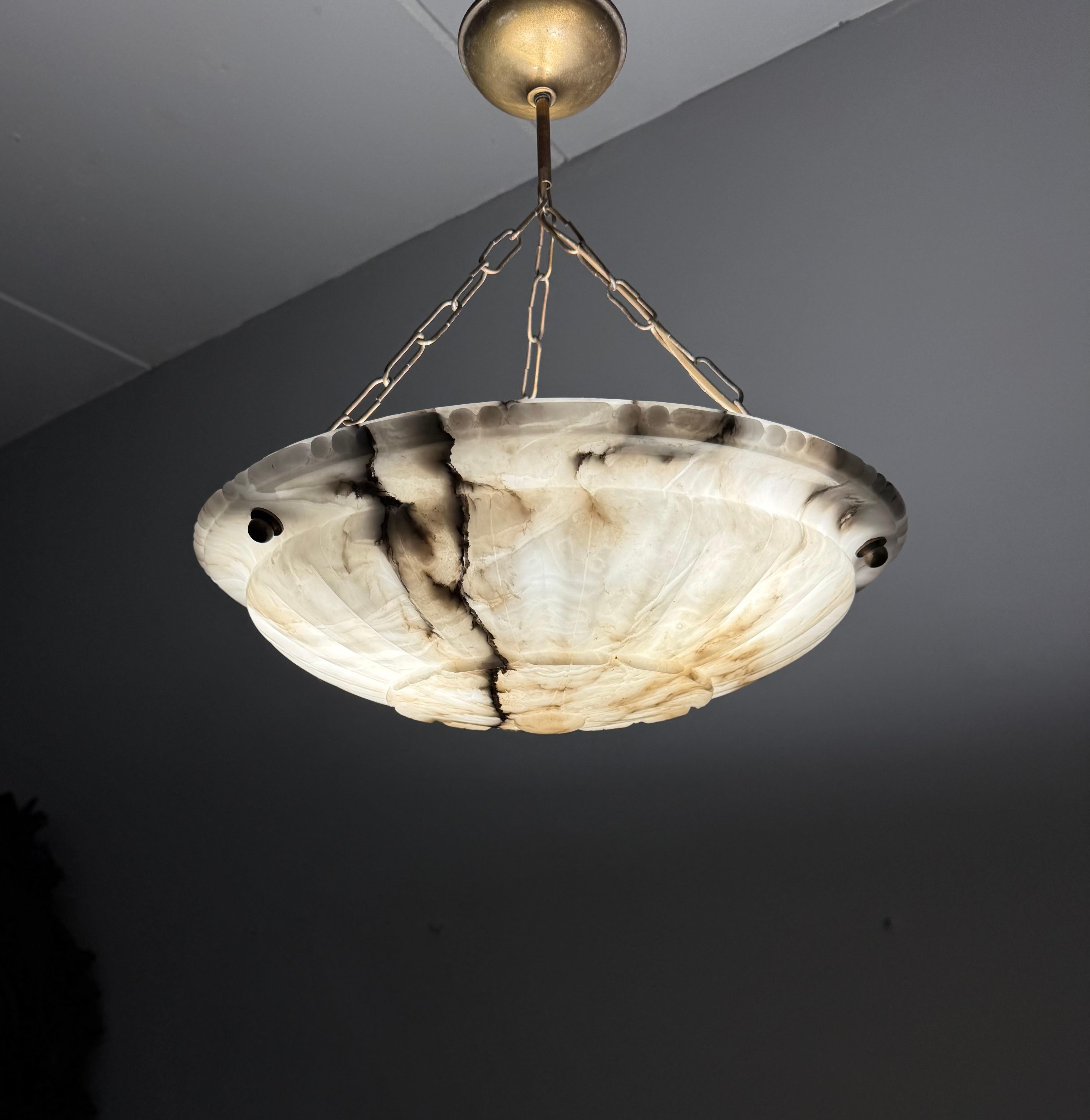 Large & Perfectly Balanced Antique Hand Crafted Alabaster Pendant Light 5