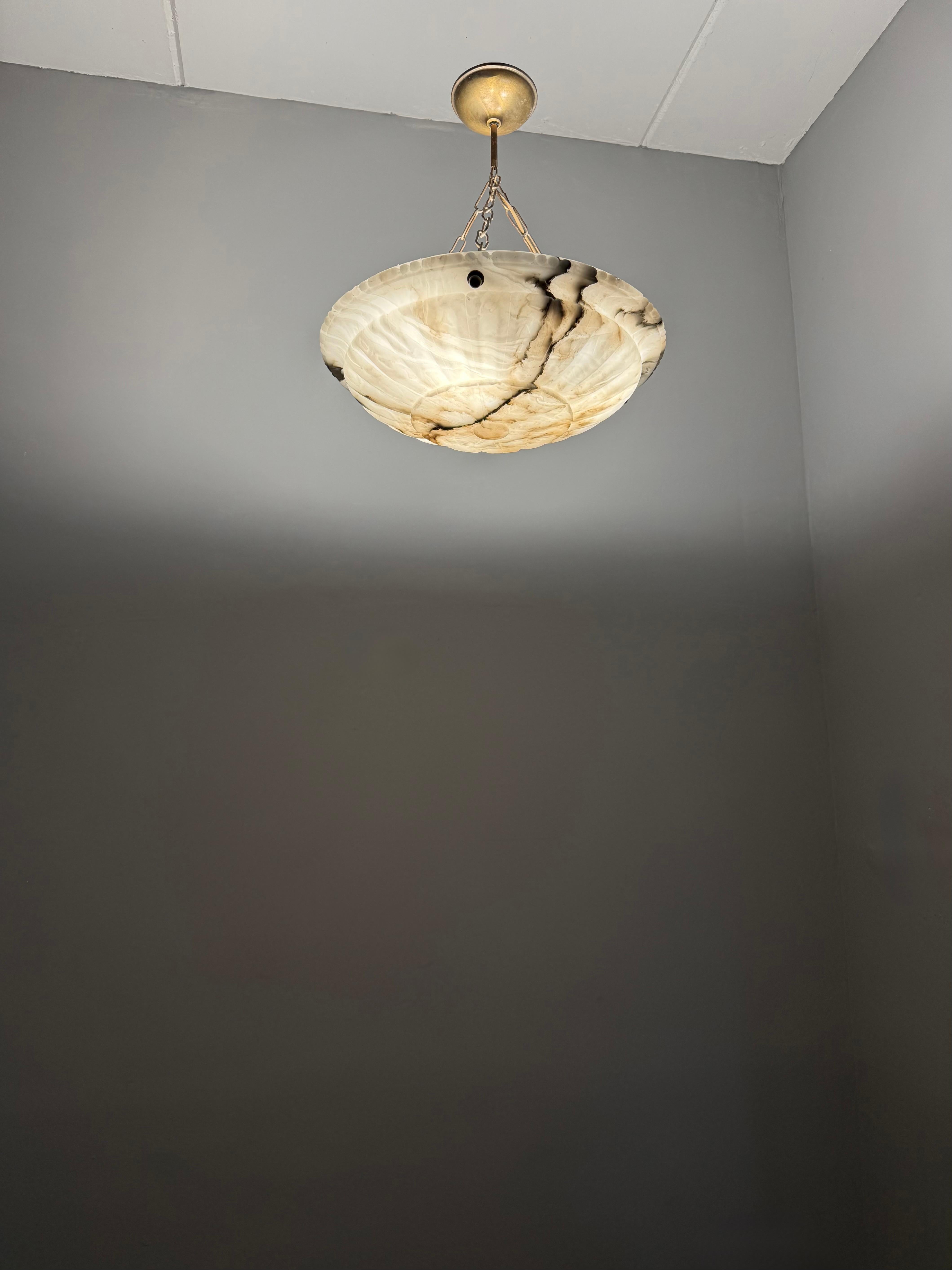 Large & Perfectly Balanced Antique Hand Crafted Alabaster Pendant Light 6