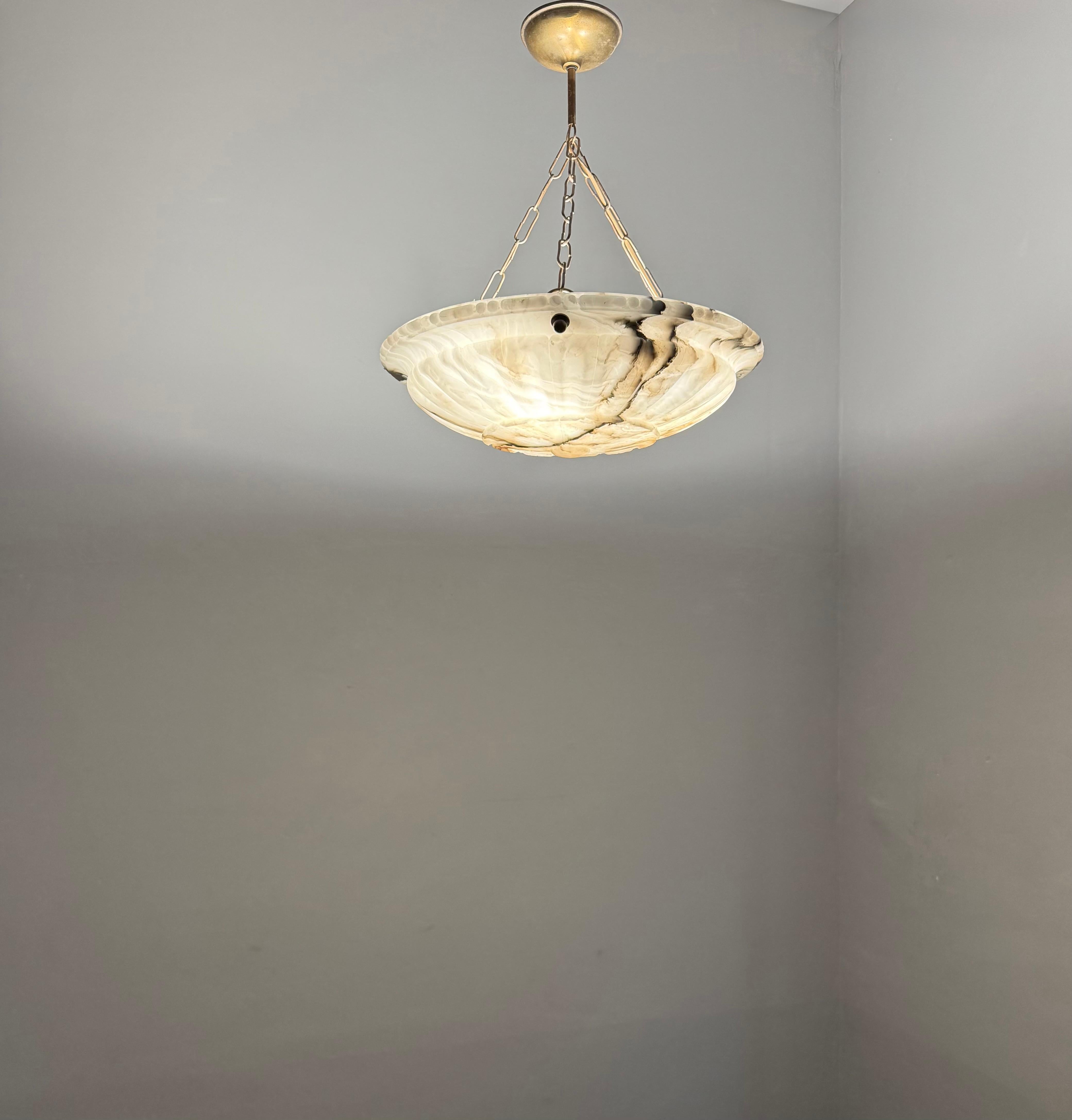Large & Perfectly Balanced Antique Hand Crafted Alabaster Pendant Light 7