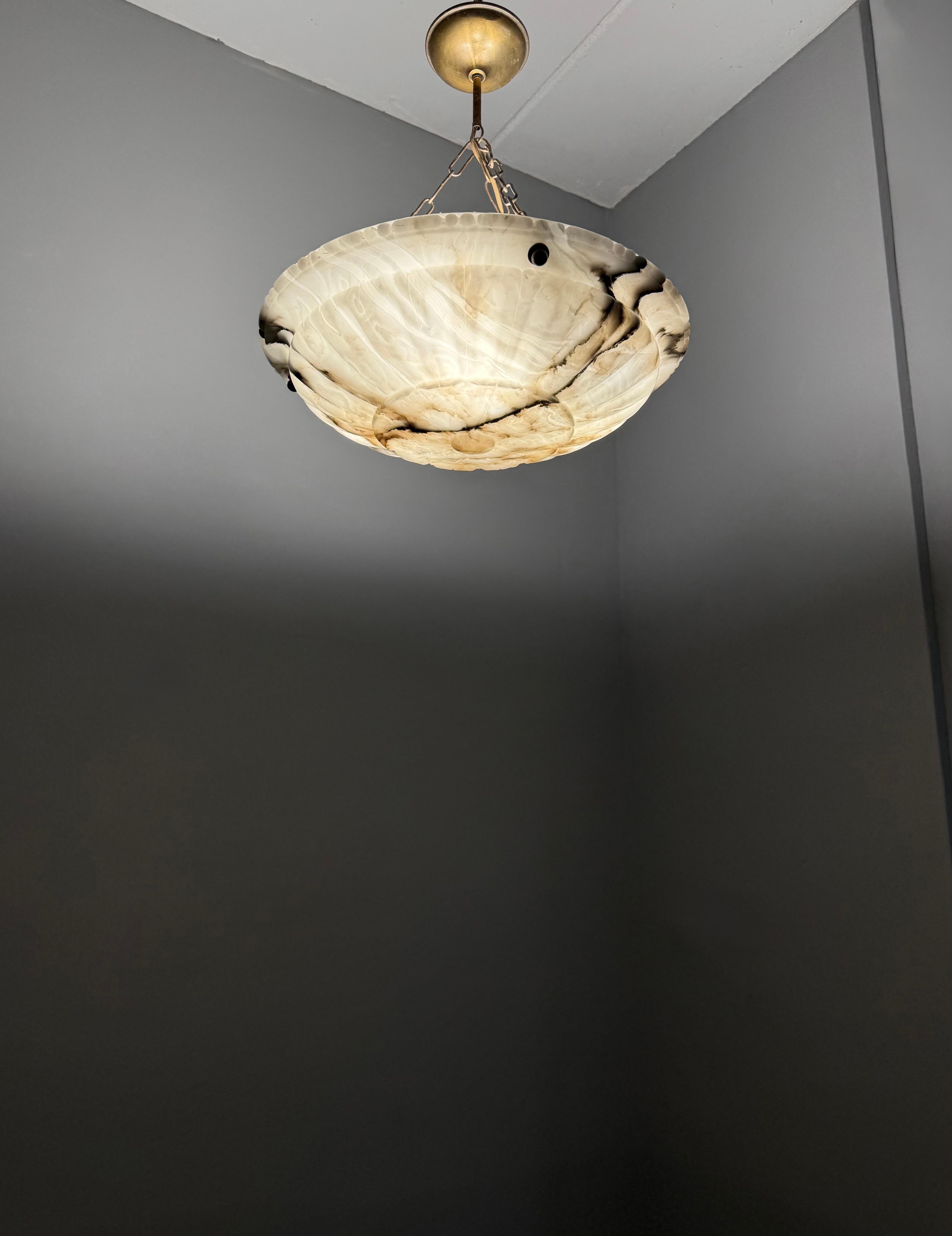 Large & Perfectly Balanced Antique Hand Crafted Alabaster Pendant Light 9