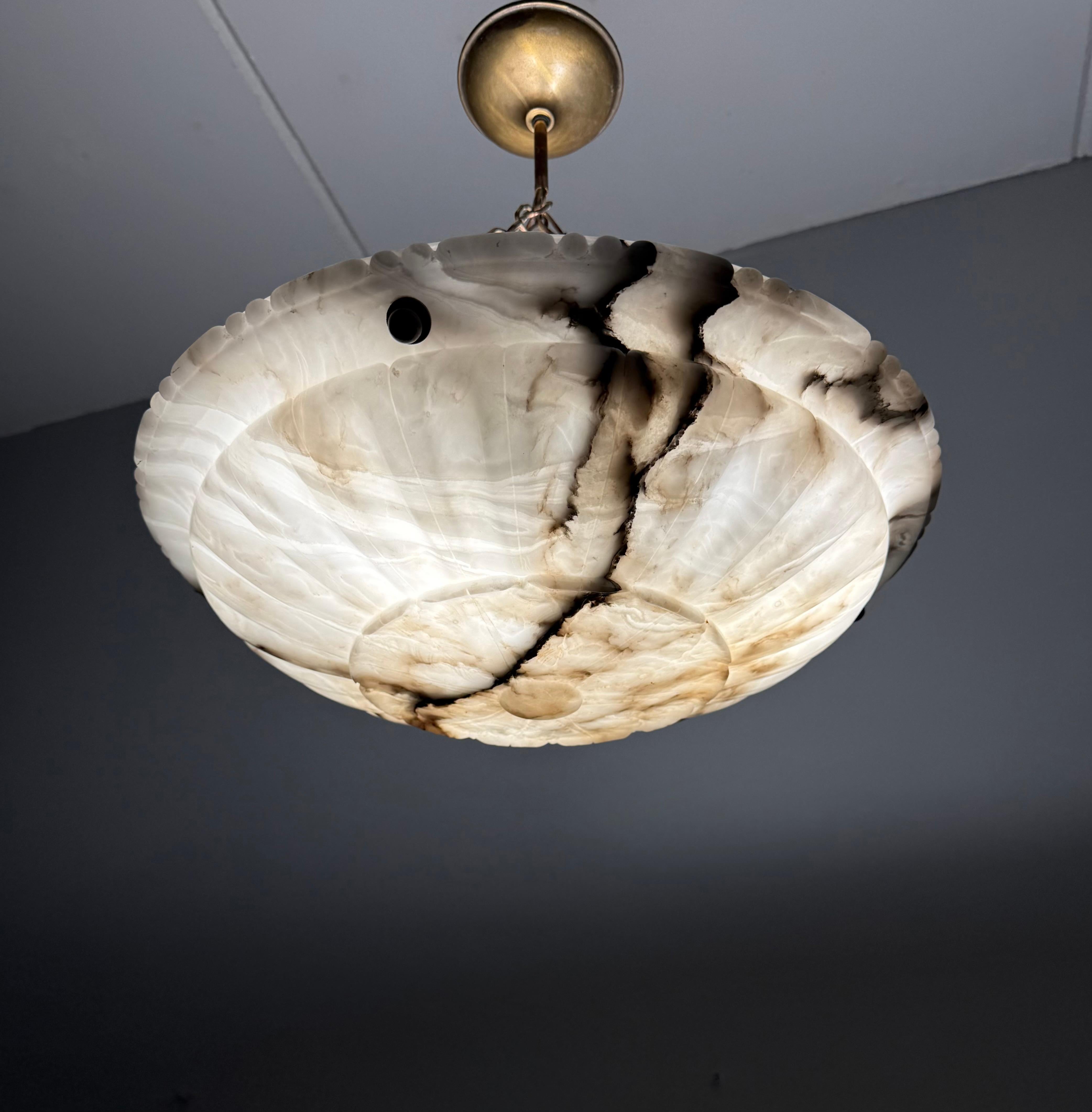 Arts and Crafts Large & Perfectly Balanced Antique Hand Crafted Alabaster Pendant Light