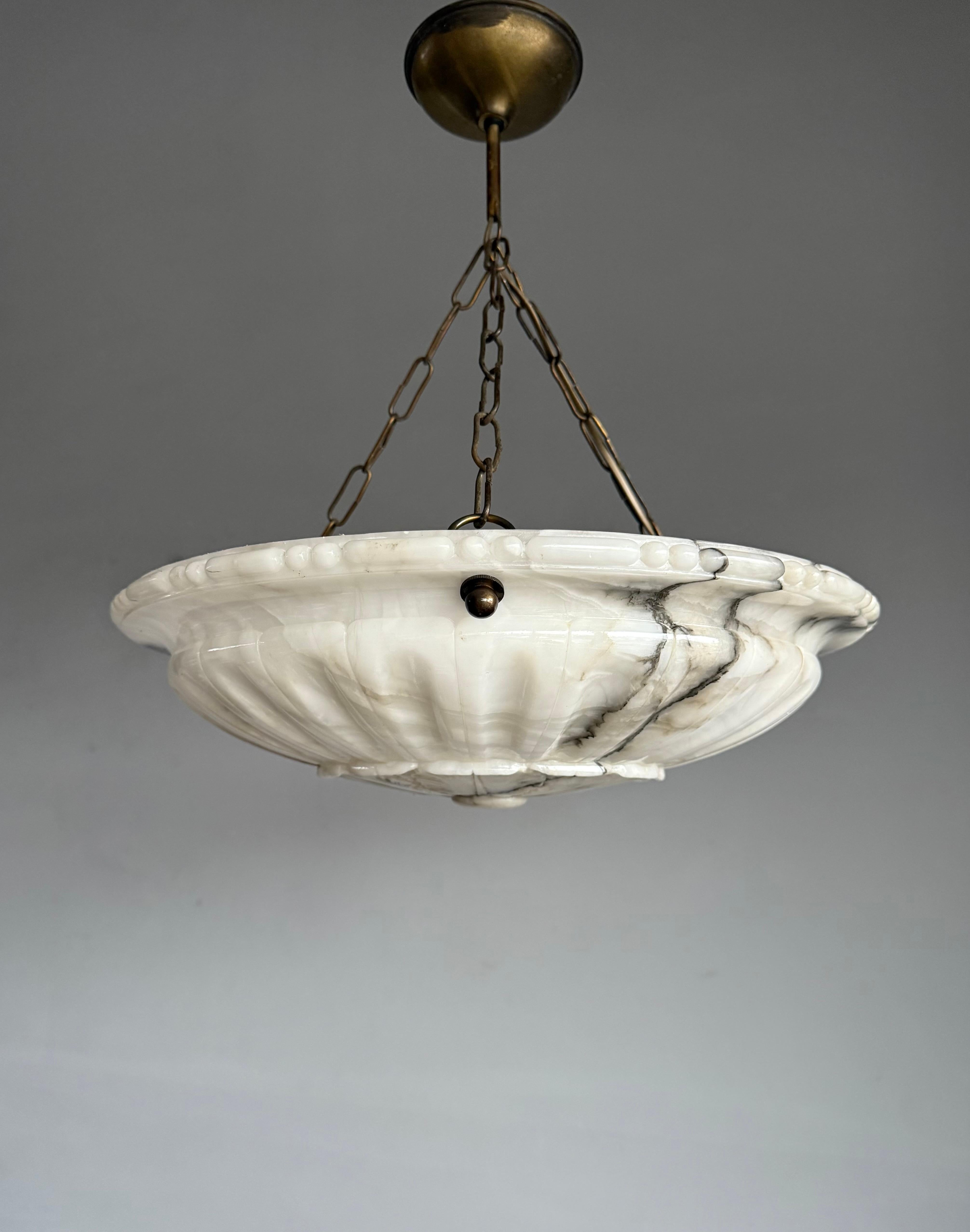 Italian Large & Perfectly Balanced Antique Hand Crafted Alabaster Pendant Light