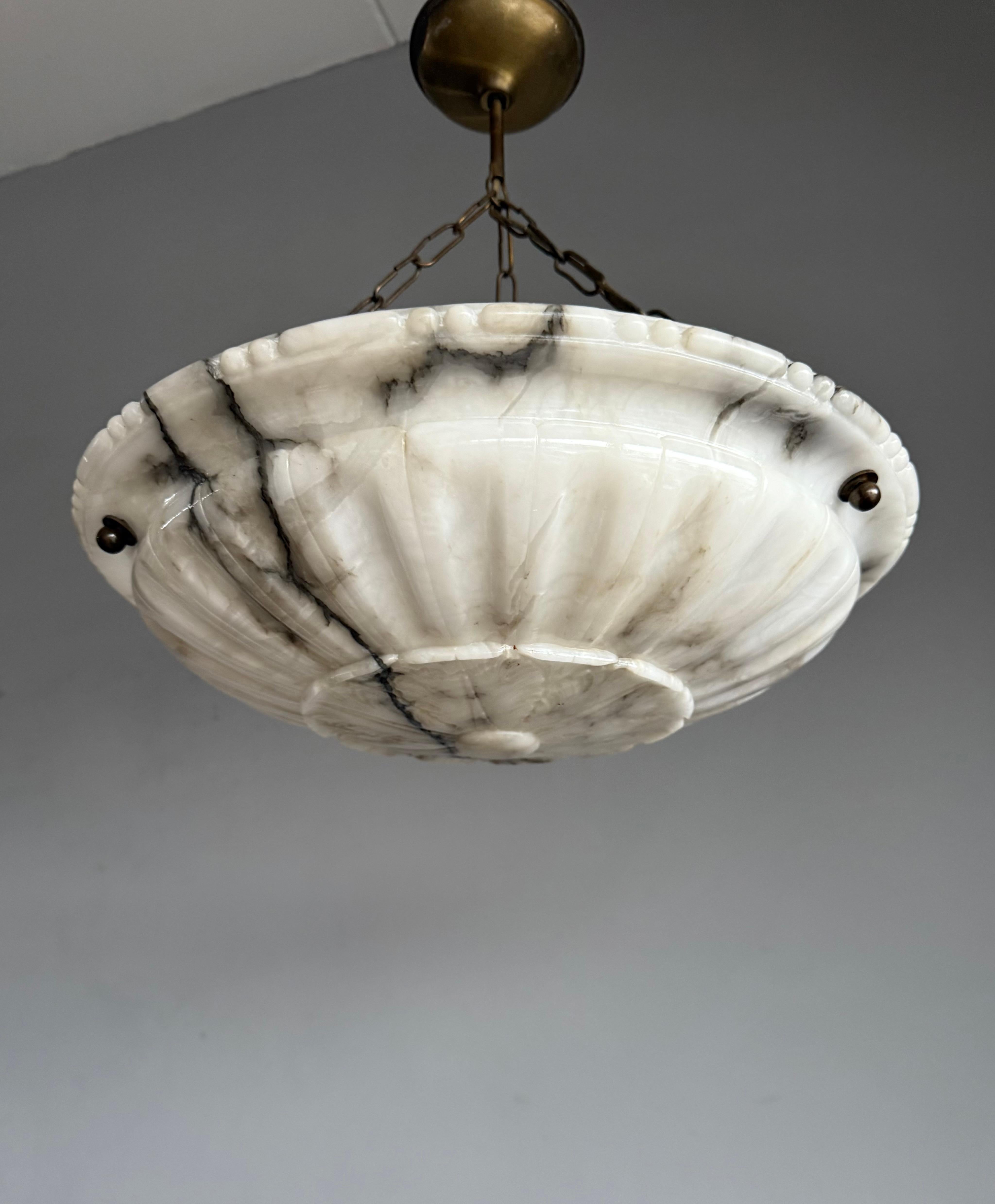 Large & Perfectly Balanced Antique Hand Crafted Alabaster Pendant Light In Good Condition In Lisse, NL