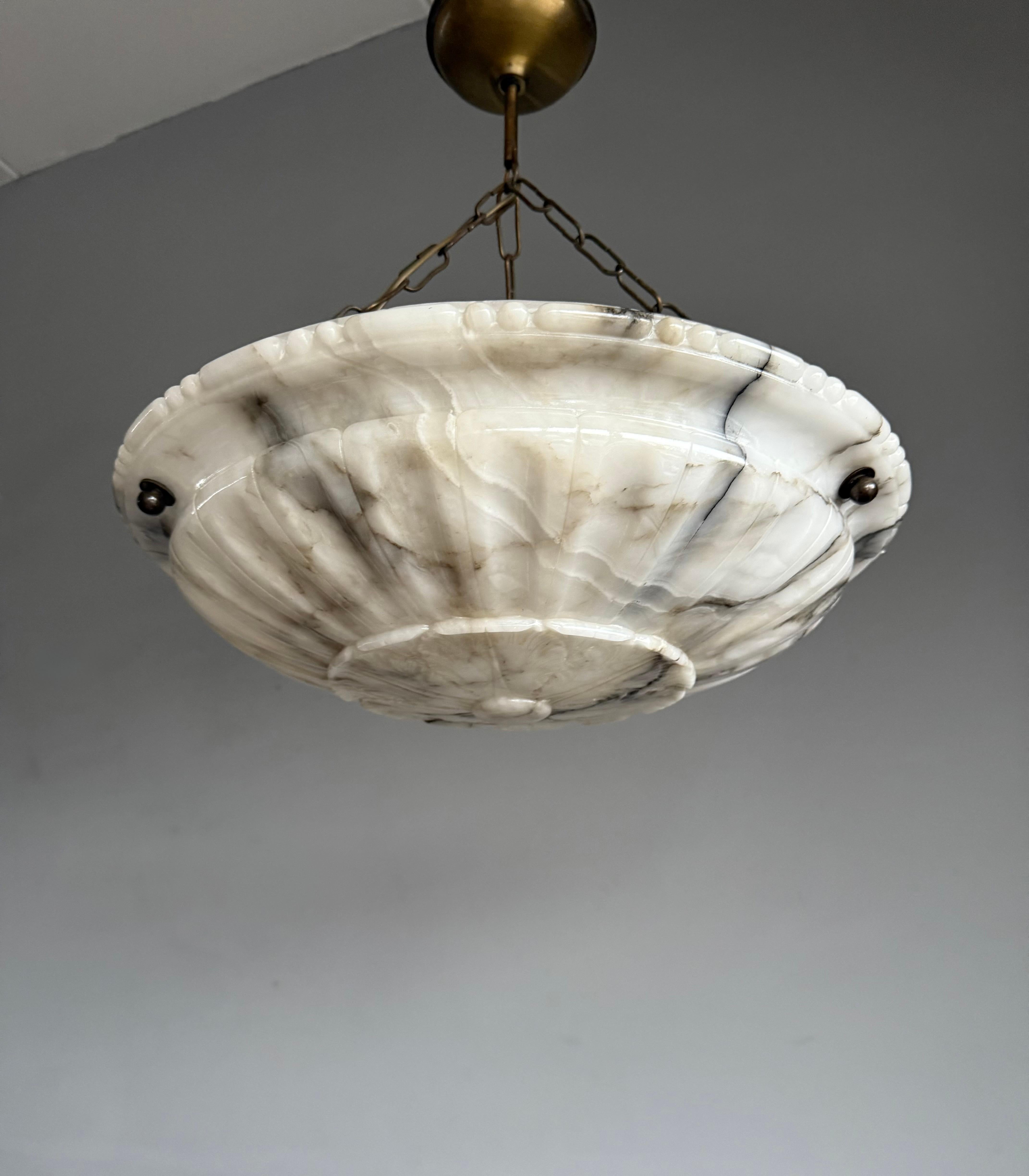 20th Century Large & Perfectly Balanced Antique Hand Crafted Alabaster Pendant Light