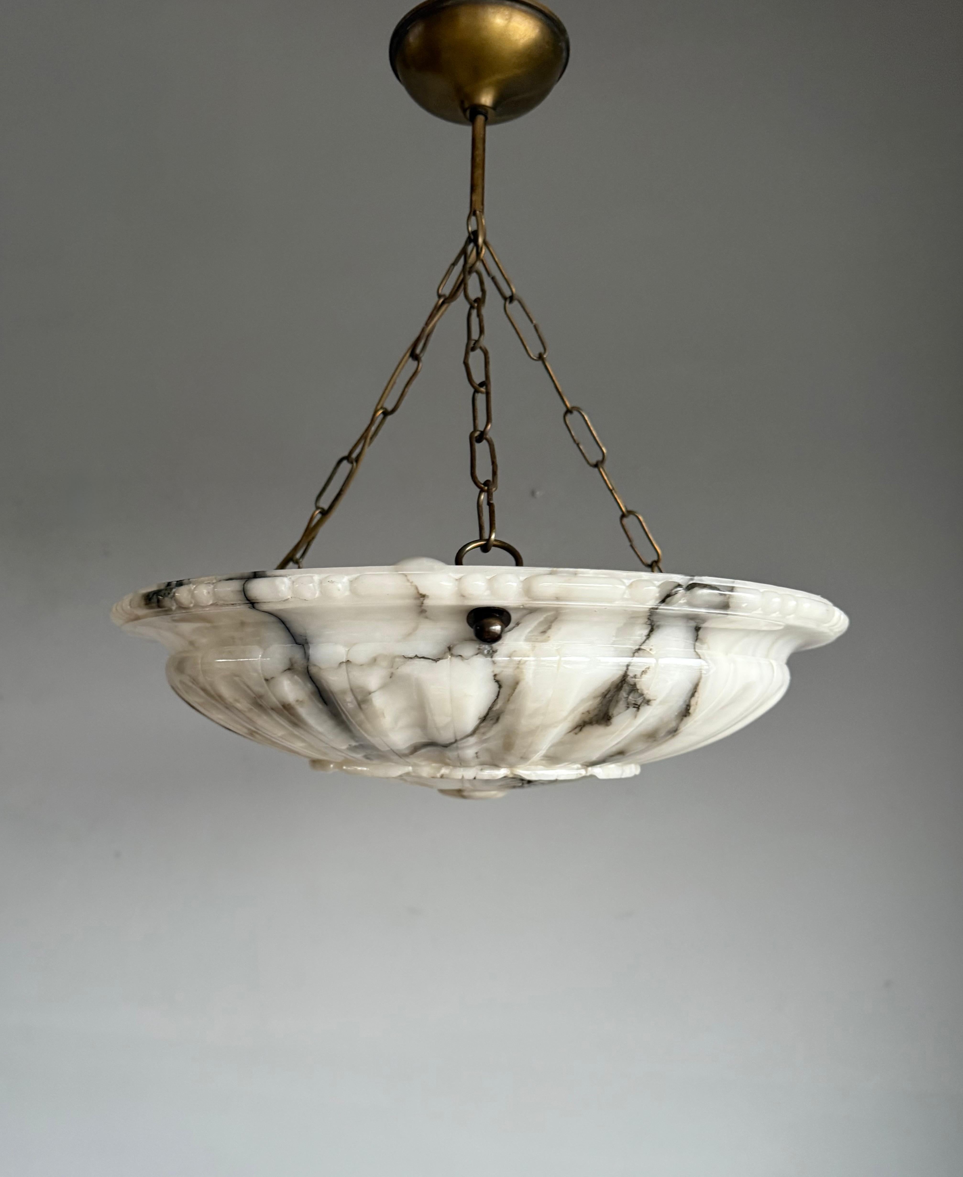 Brass Large & Perfectly Balanced Antique Hand Crafted Alabaster Pendant Light