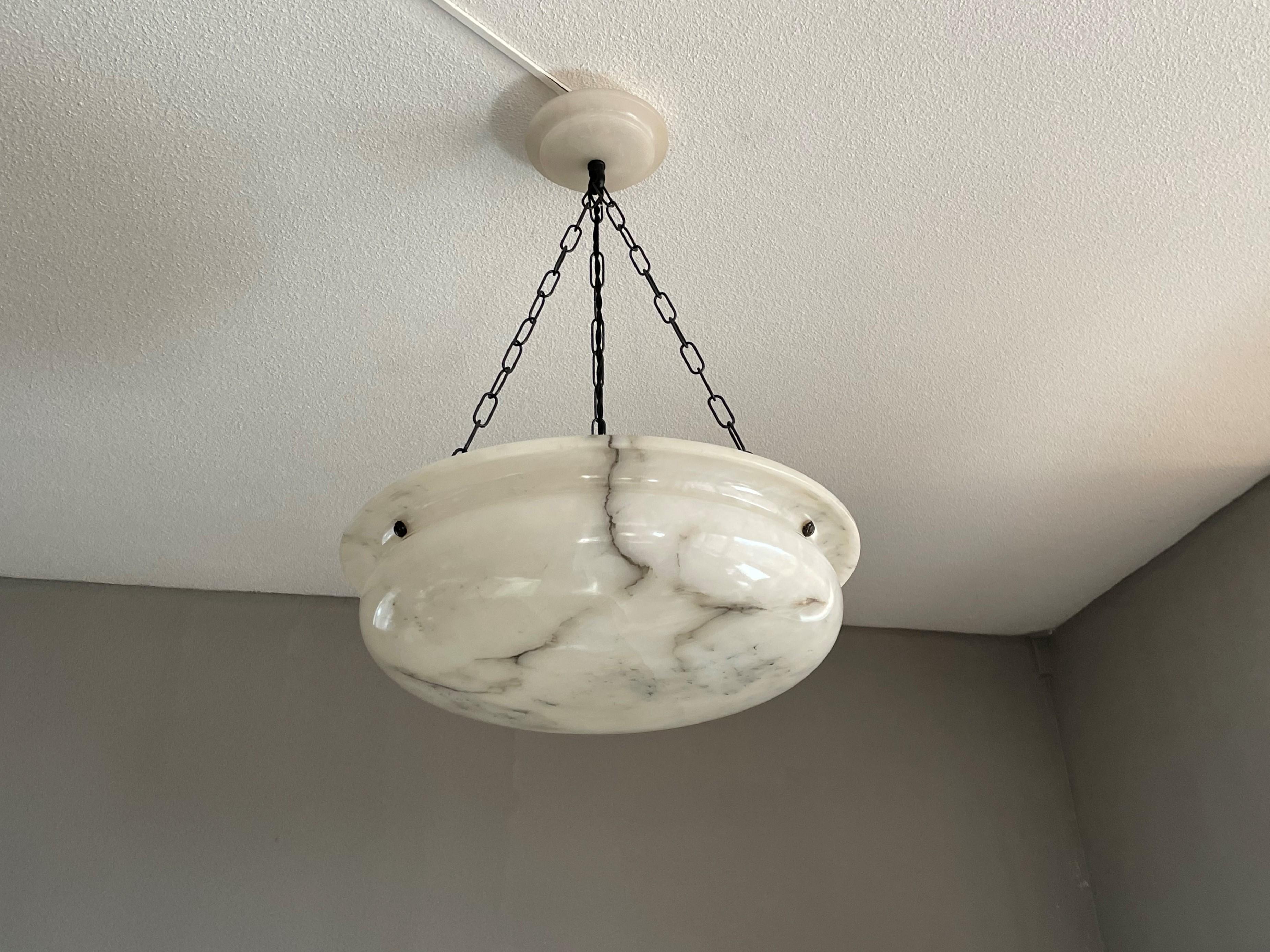 Large & Perfectly Balanced Antique White & Black Alabaster Pendant / Chandelier 10