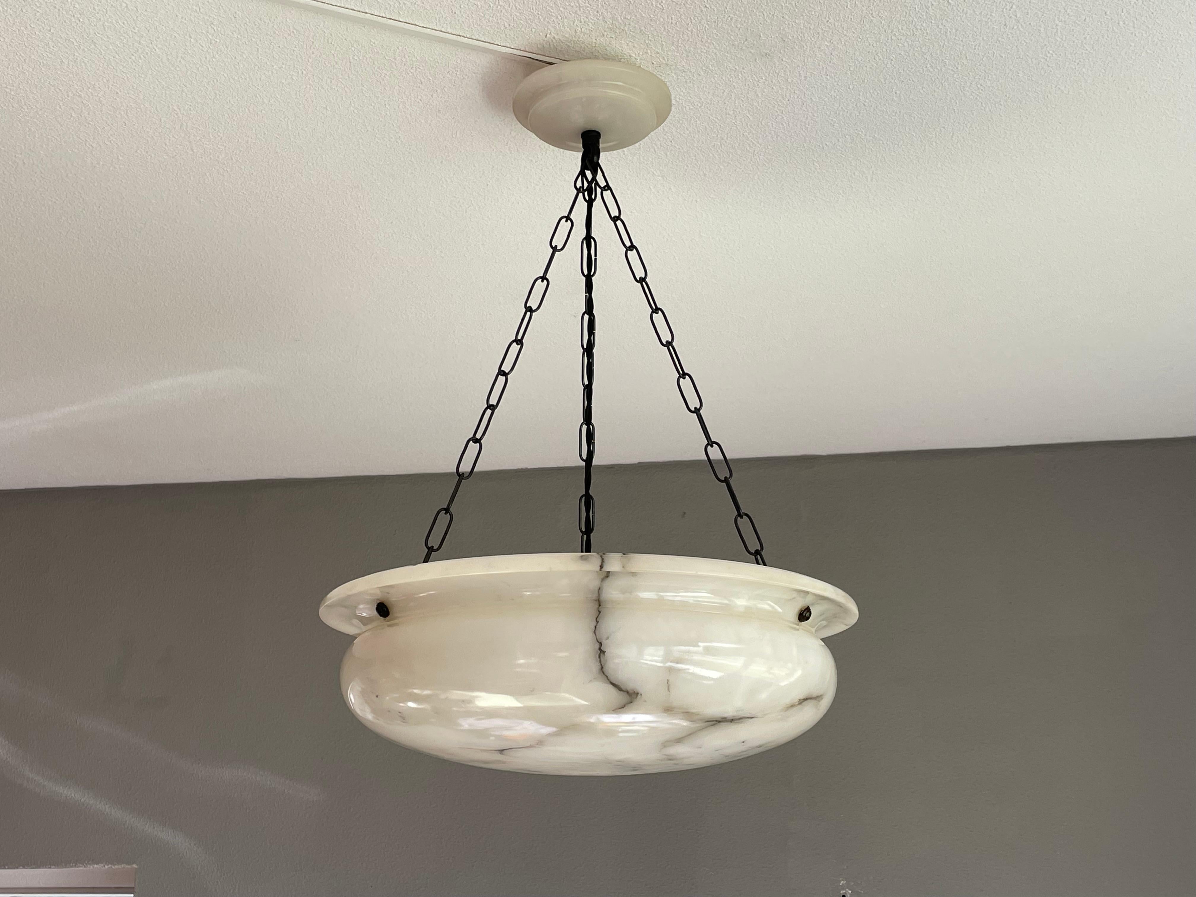 Arts and Crafts Large & Perfectly Balanced Antique White & Black Alabaster Pendant / Chandelier