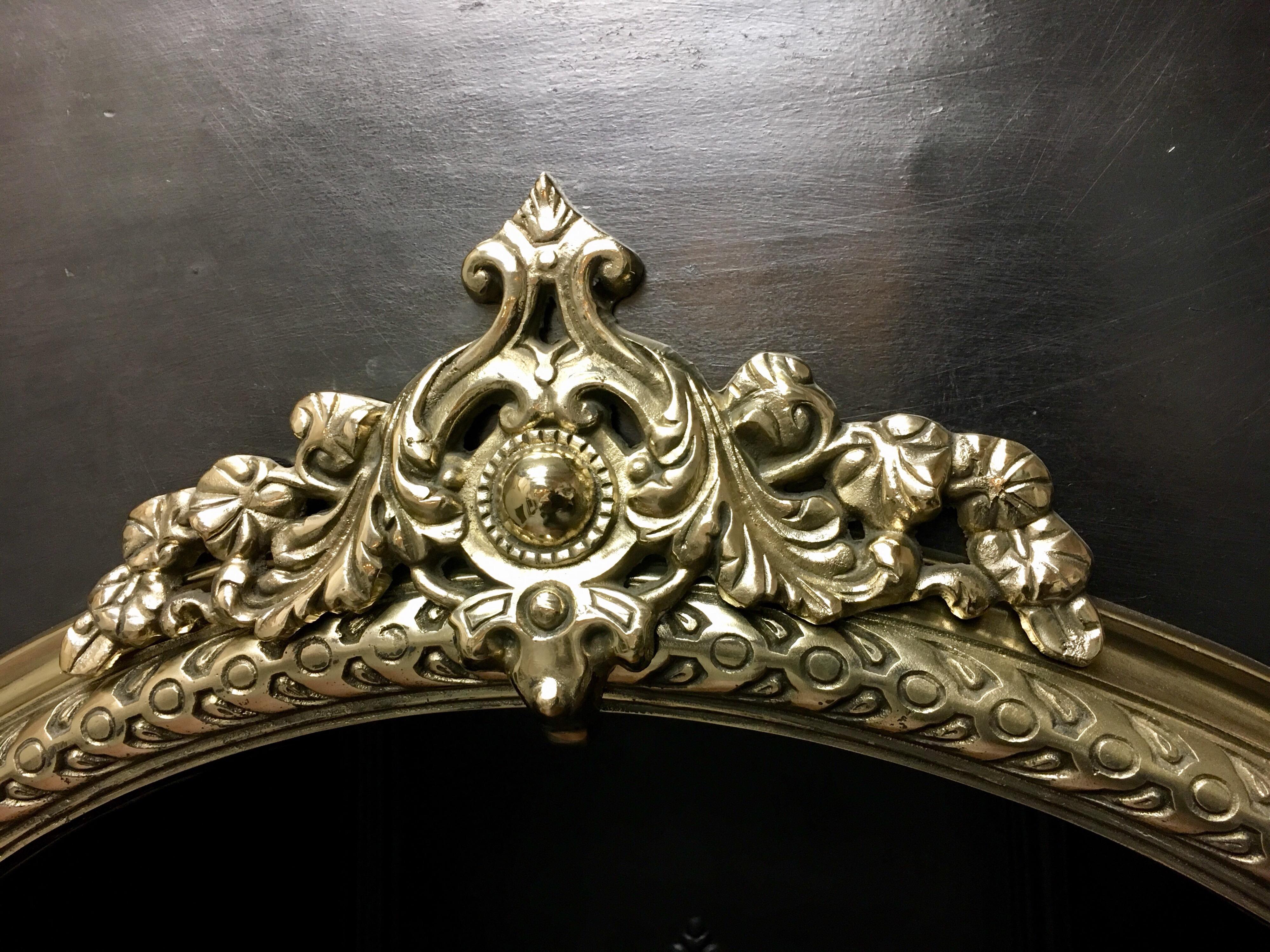 English Large Period Cast Iron and Brass Arch Victorian Manor Fireplace Insert