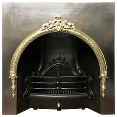 Large Period Cast Iron and Brass Arch Victorian Manor Fireplace Insert
