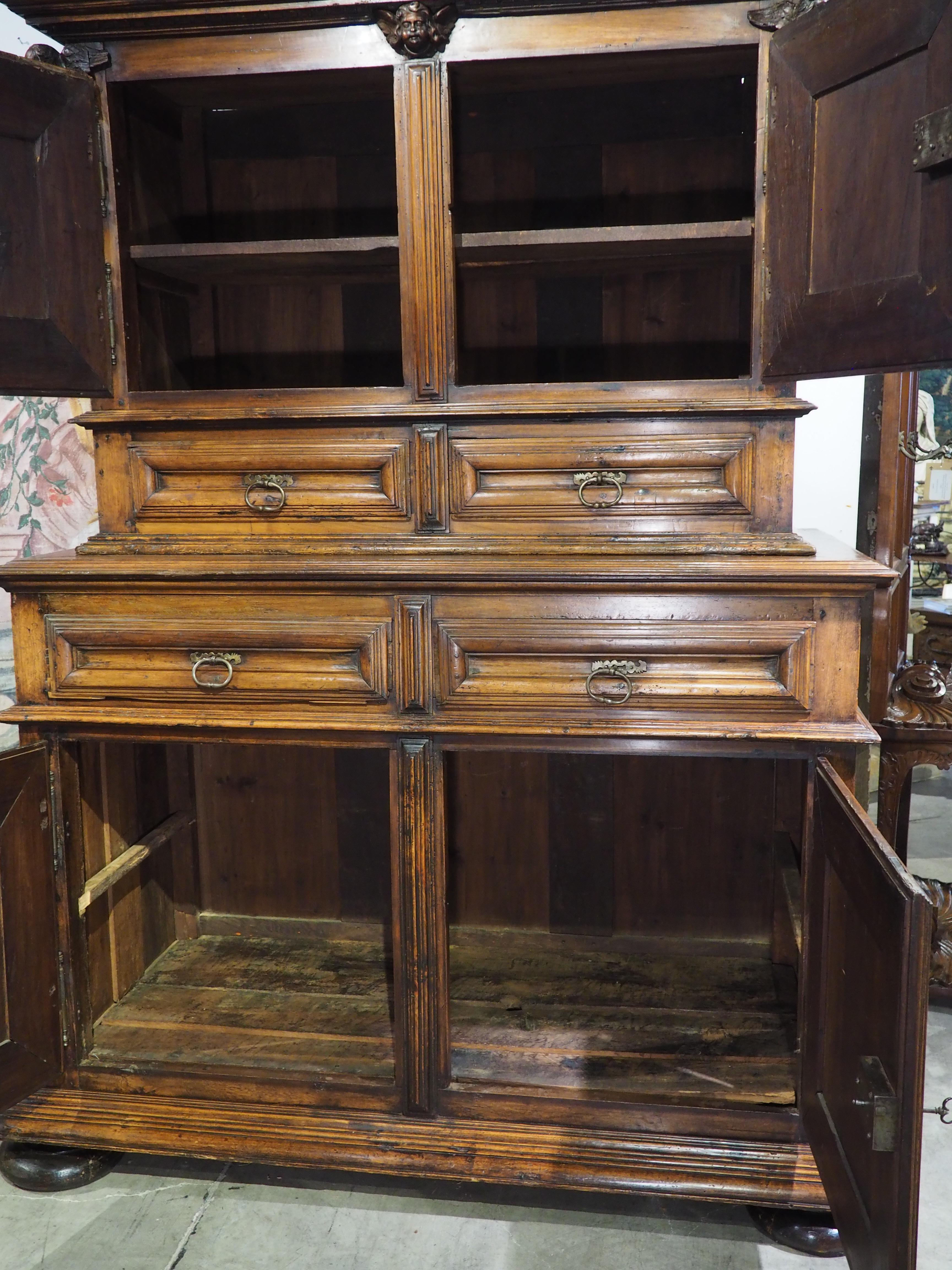 Large Period Louis XIII 17th Century Walnut Wood Buffet Deux Corps from France For Sale 11