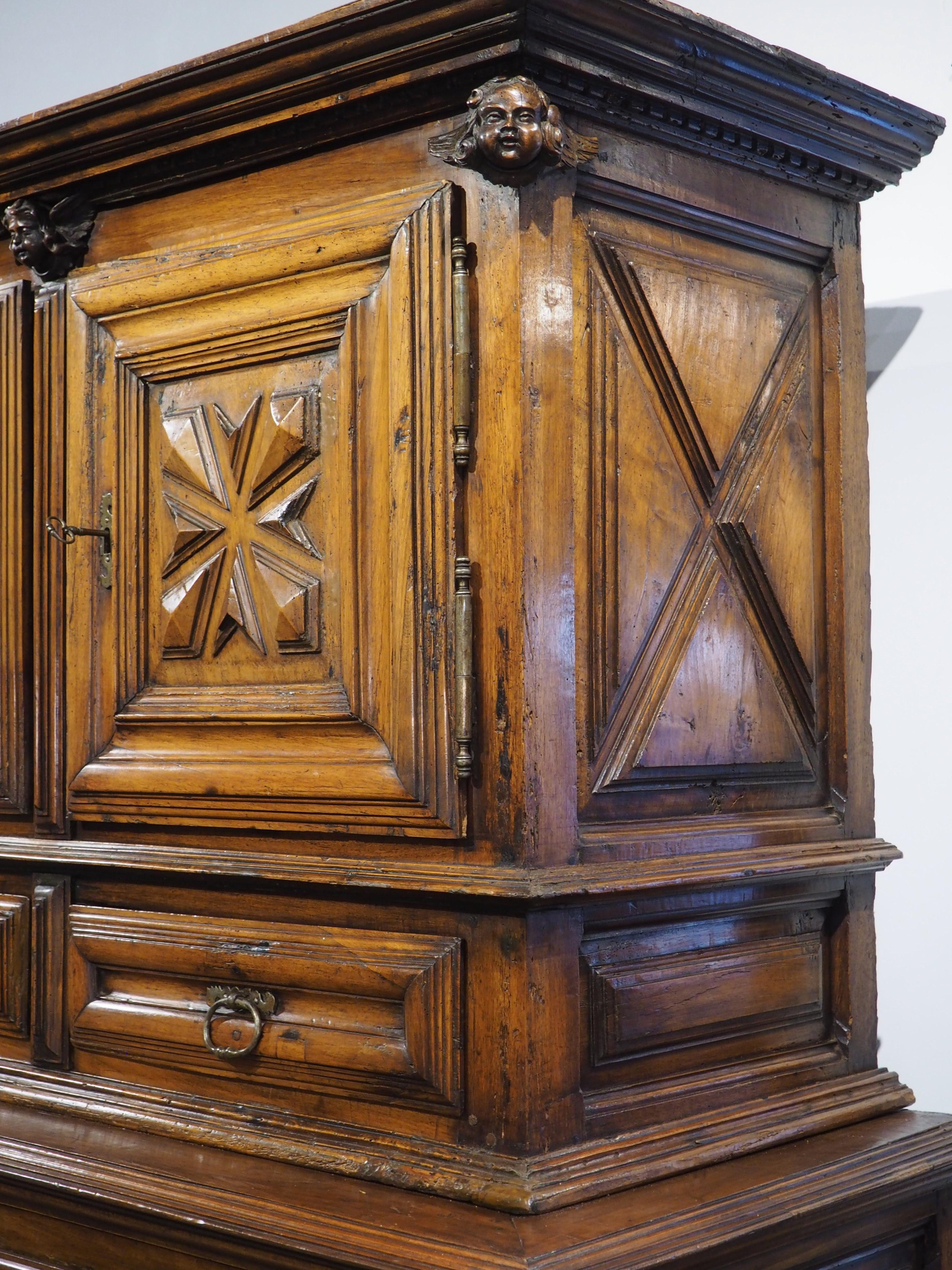 Large Period Louis XIII 17th Century Walnut Wood Buffet Deux Corps from France For Sale 12
