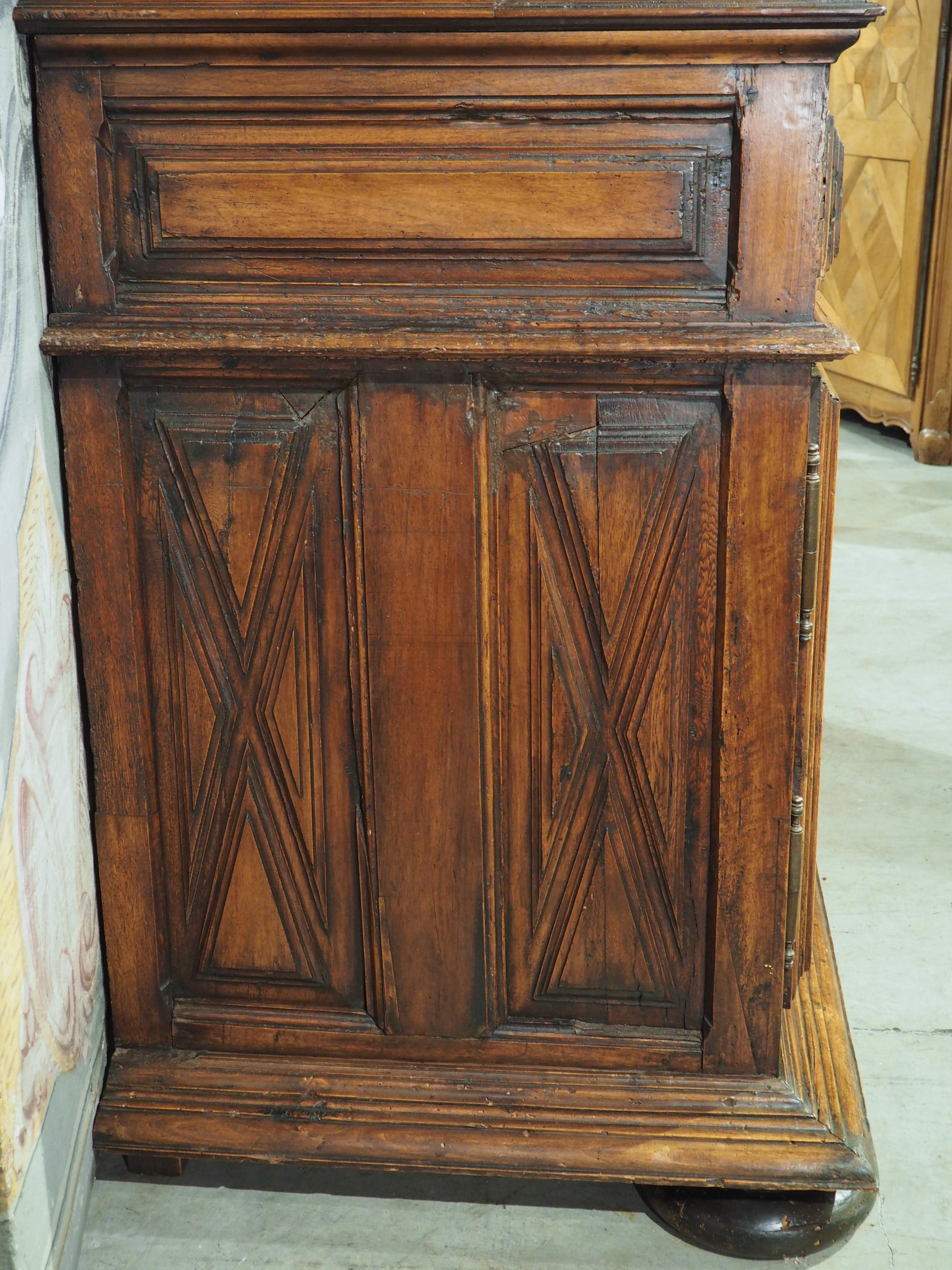 Large Period Louis XIII 17th Century Walnut Wood Buffet Deux Corps from France In Good Condition In Dallas, TX