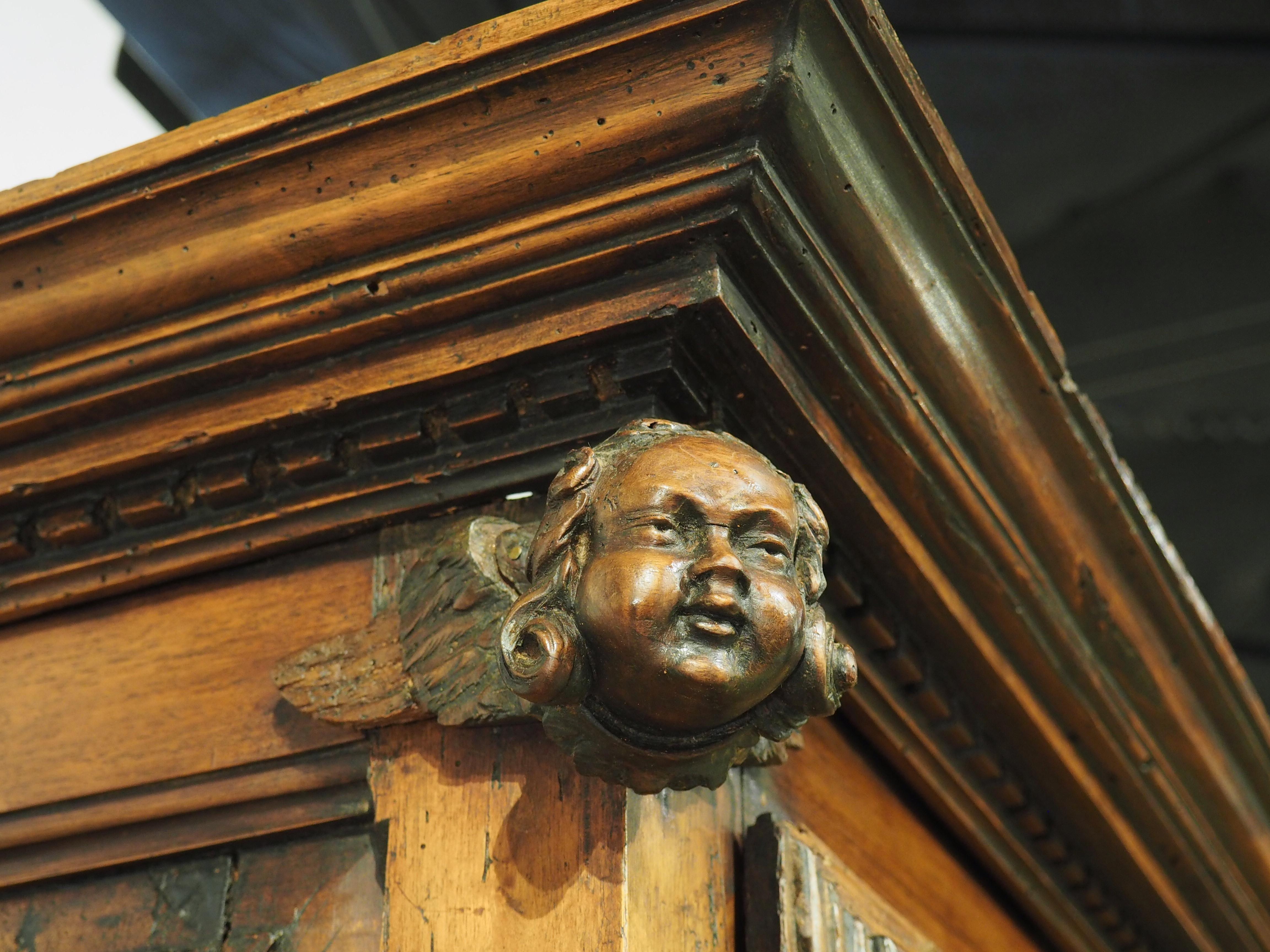 Large Period Louis XIII 17th Century Walnut Wood Buffet Deux Corps from France For Sale 1