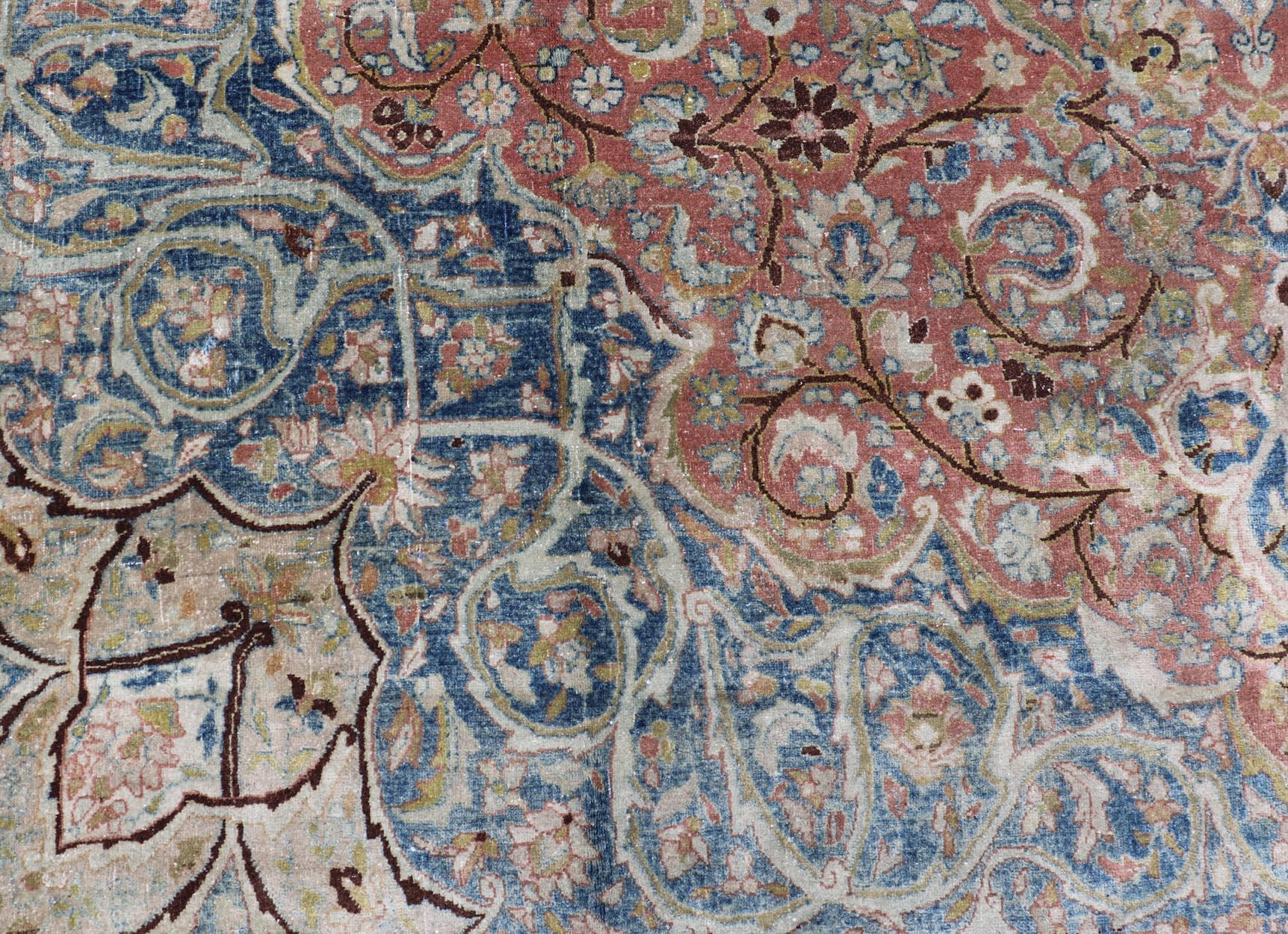 Großer großer antiker persischer Mashad-Teppich mit buntem Blumen- und Medaillonmuster im Angebot 2