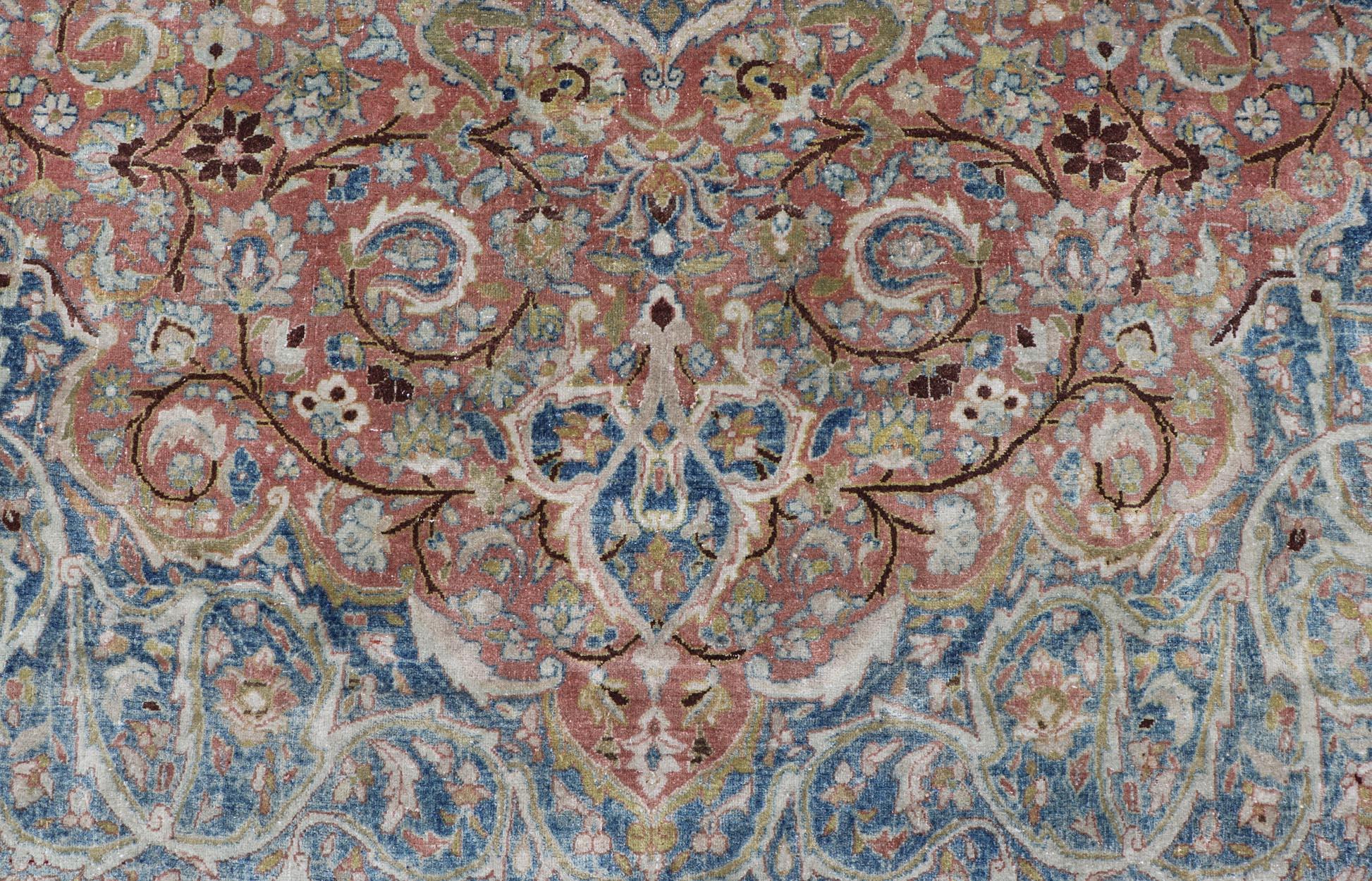 Large Persian Antique Mashad Carpet with Colorful Floral and Medallion Design For Sale 4