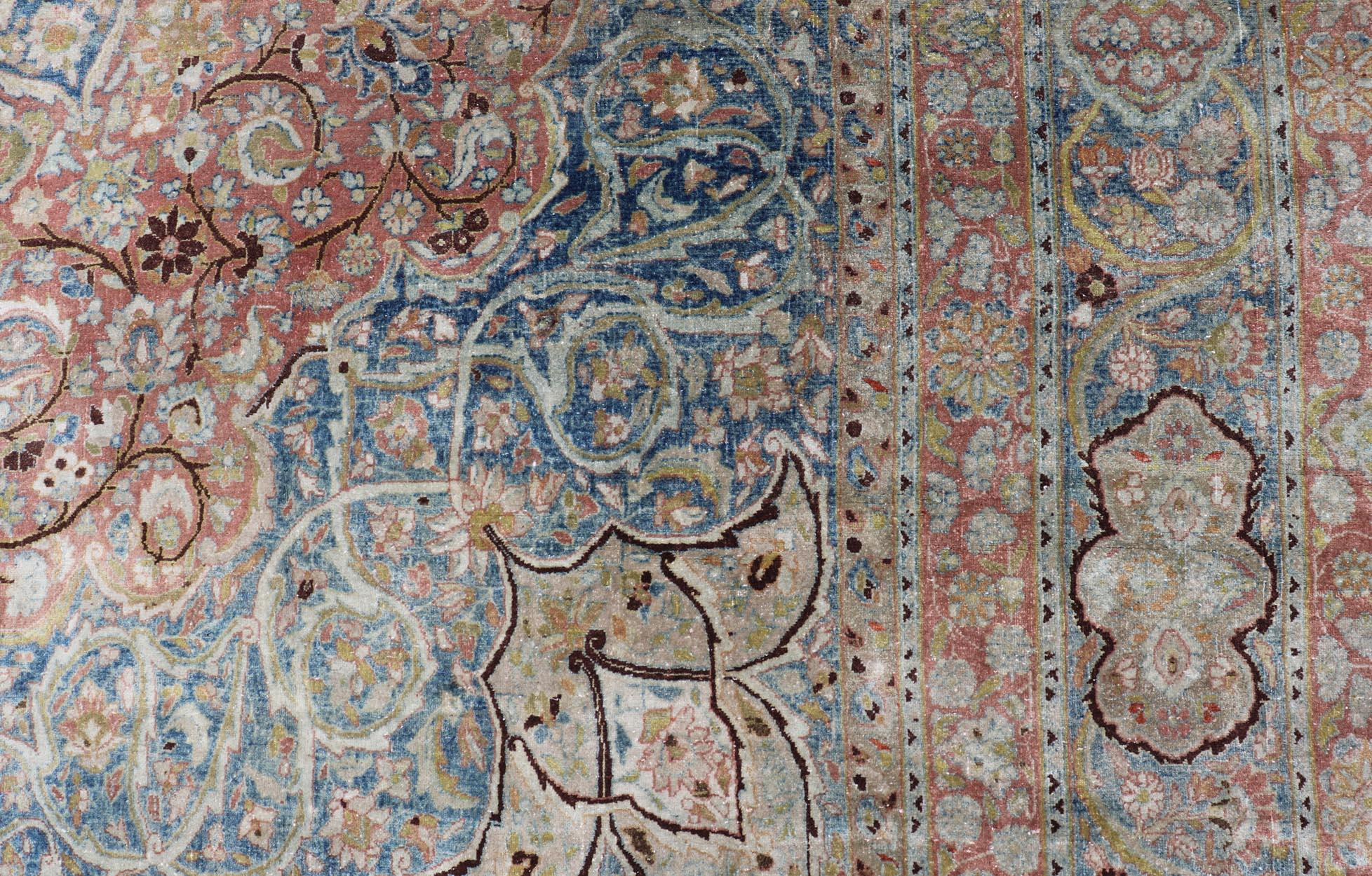 Großer großer antiker persischer Mashad-Teppich mit buntem Blumen- und Medaillonmuster im Angebot 4