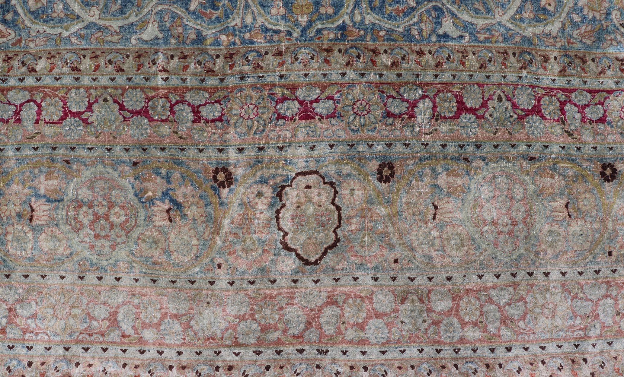 Large Persian Antique Mashad Carpet with Colorful Floral and Medallion Design For Sale 6