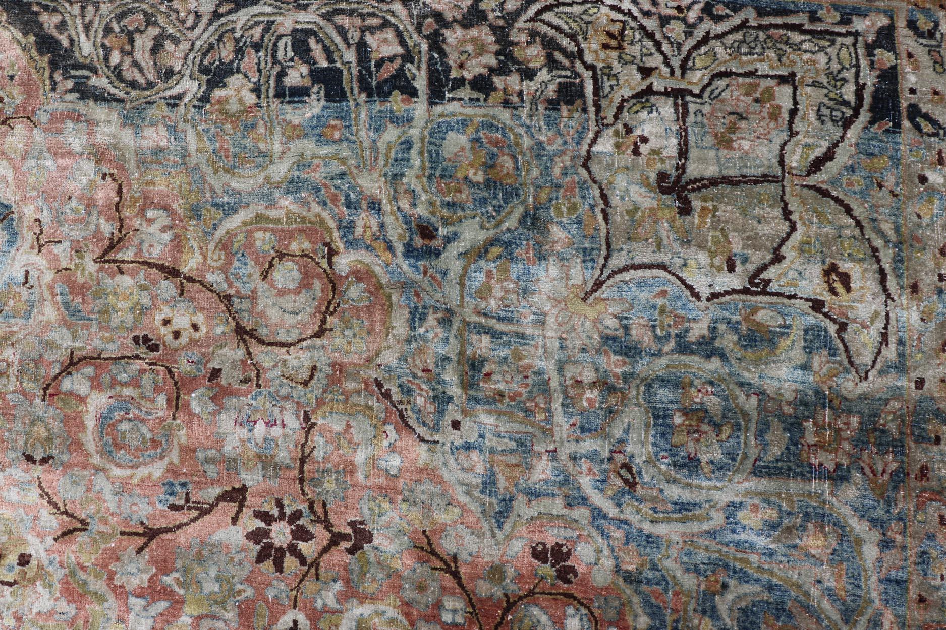 Großer großer antiker persischer Mashad-Teppich mit buntem Blumen- und Medaillonmuster im Angebot 7