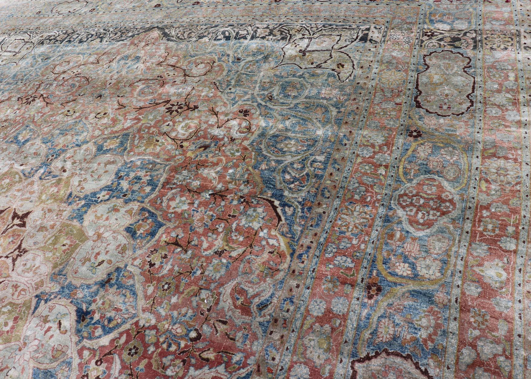 Großer großer antiker persischer Mashad-Teppich mit buntem Blumen- und Medaillonmuster im Angebot 8