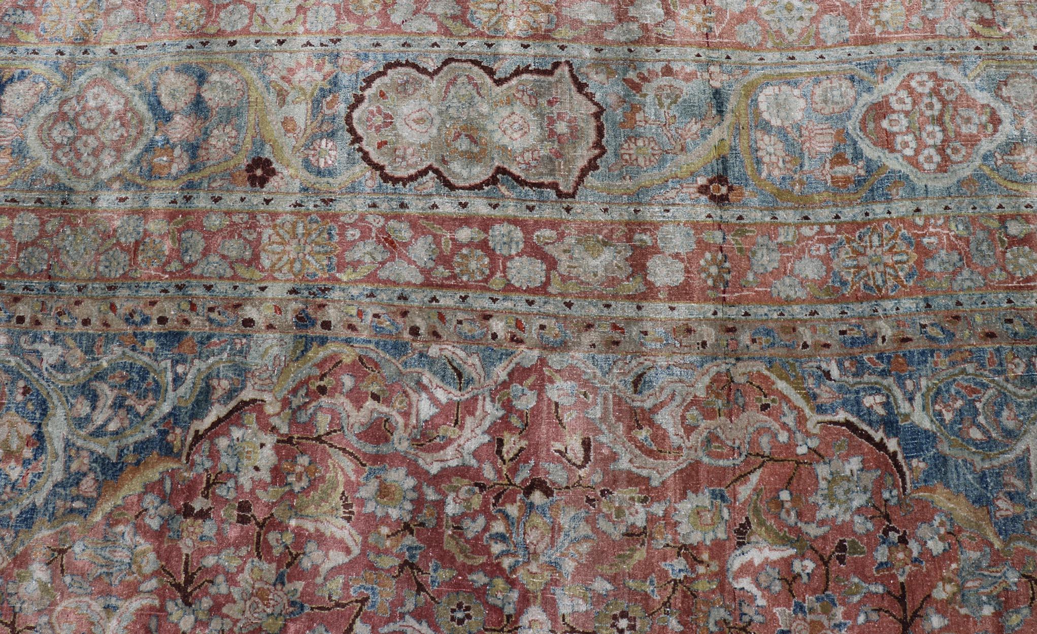 Large Persian Antique Mashad Carpet with Colorful Floral and Medallion Design For Sale 1