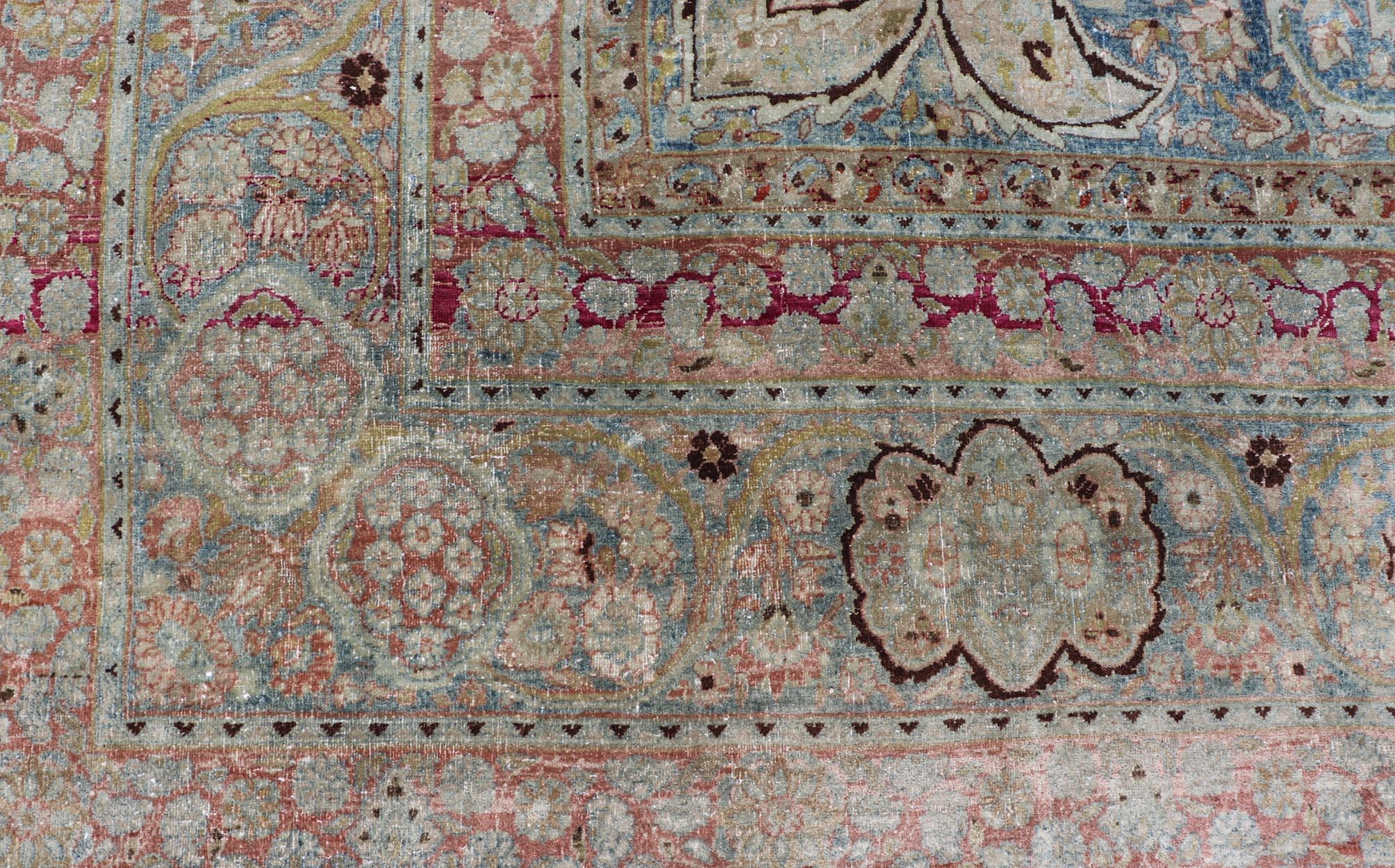Large Persian Antique Mashad Carpet with Colorful Floral and Medallion Design For Sale 2