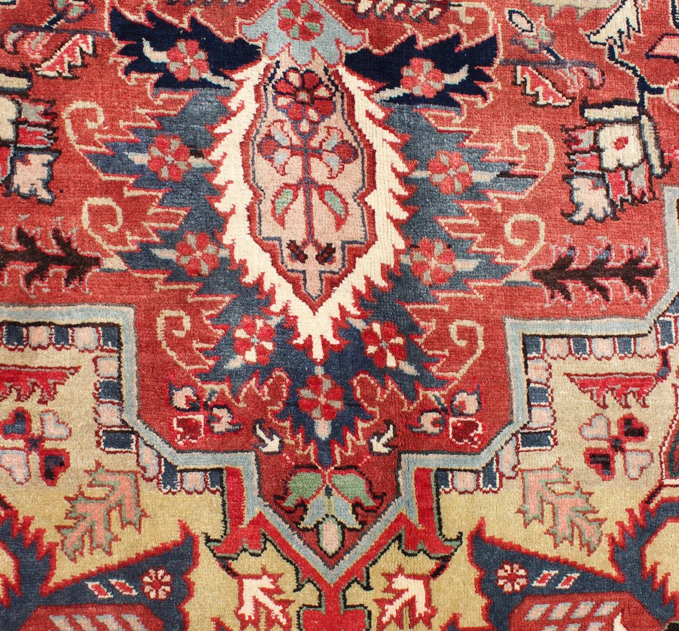 Wool Large Vintage Persian Heriz Rug in Soft Colors For Sale