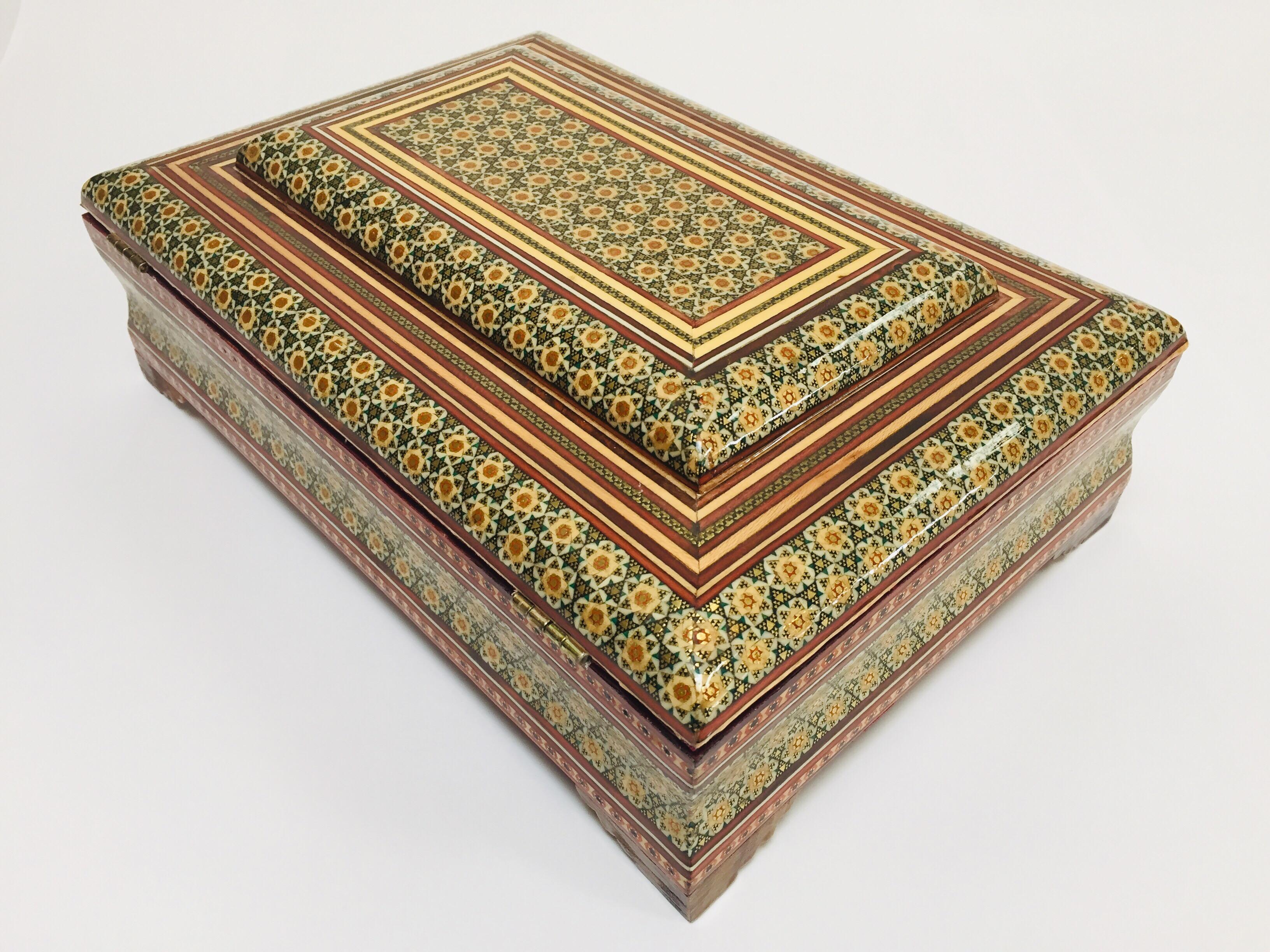 Marquetry Large Persian Jewelry Mosaic Sadeli Khatam Inlaid Box
