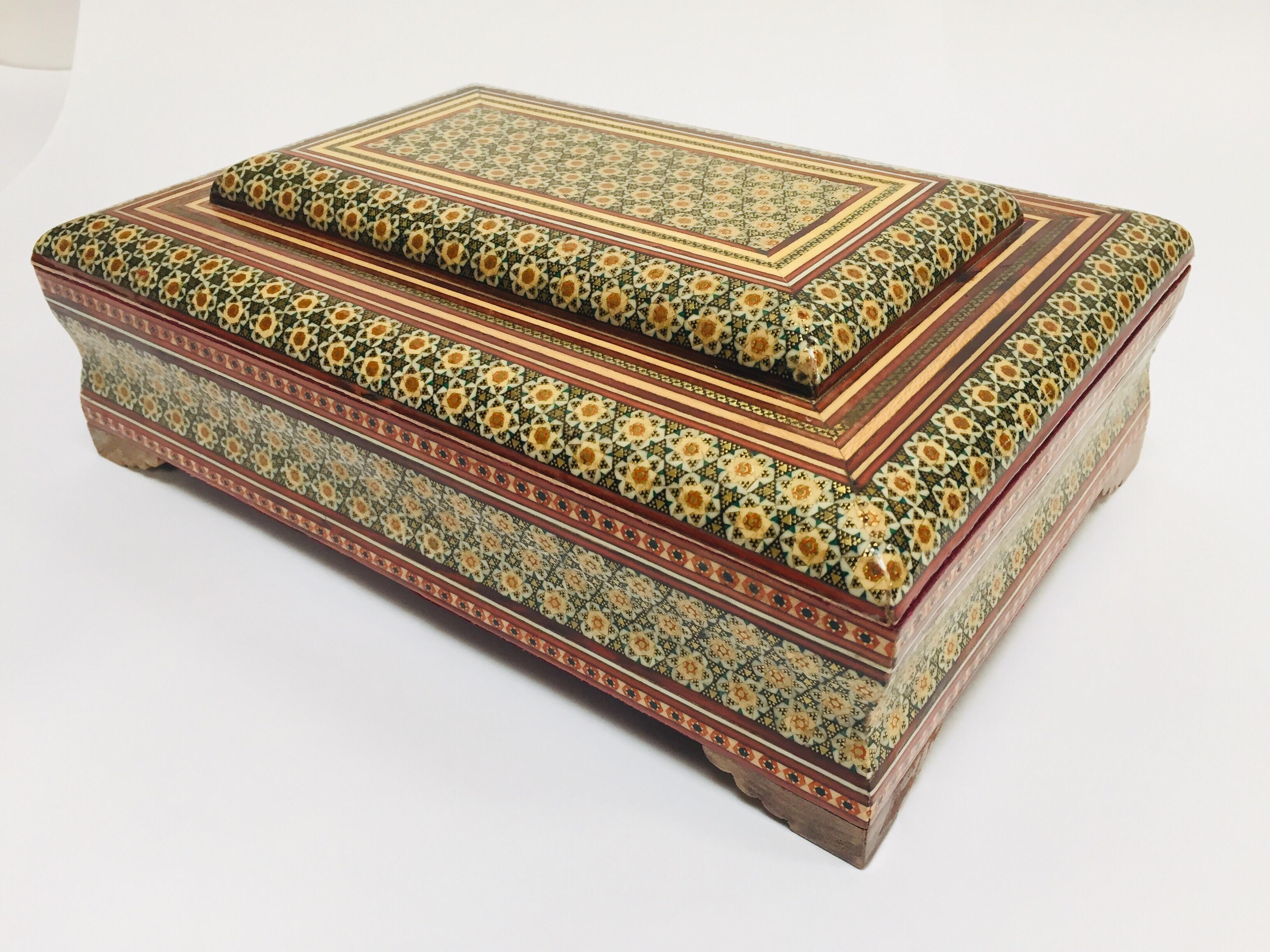 Mid-20th Century Large Persian Jewelry Mosaic Sadeli Khatam Inlaid Box