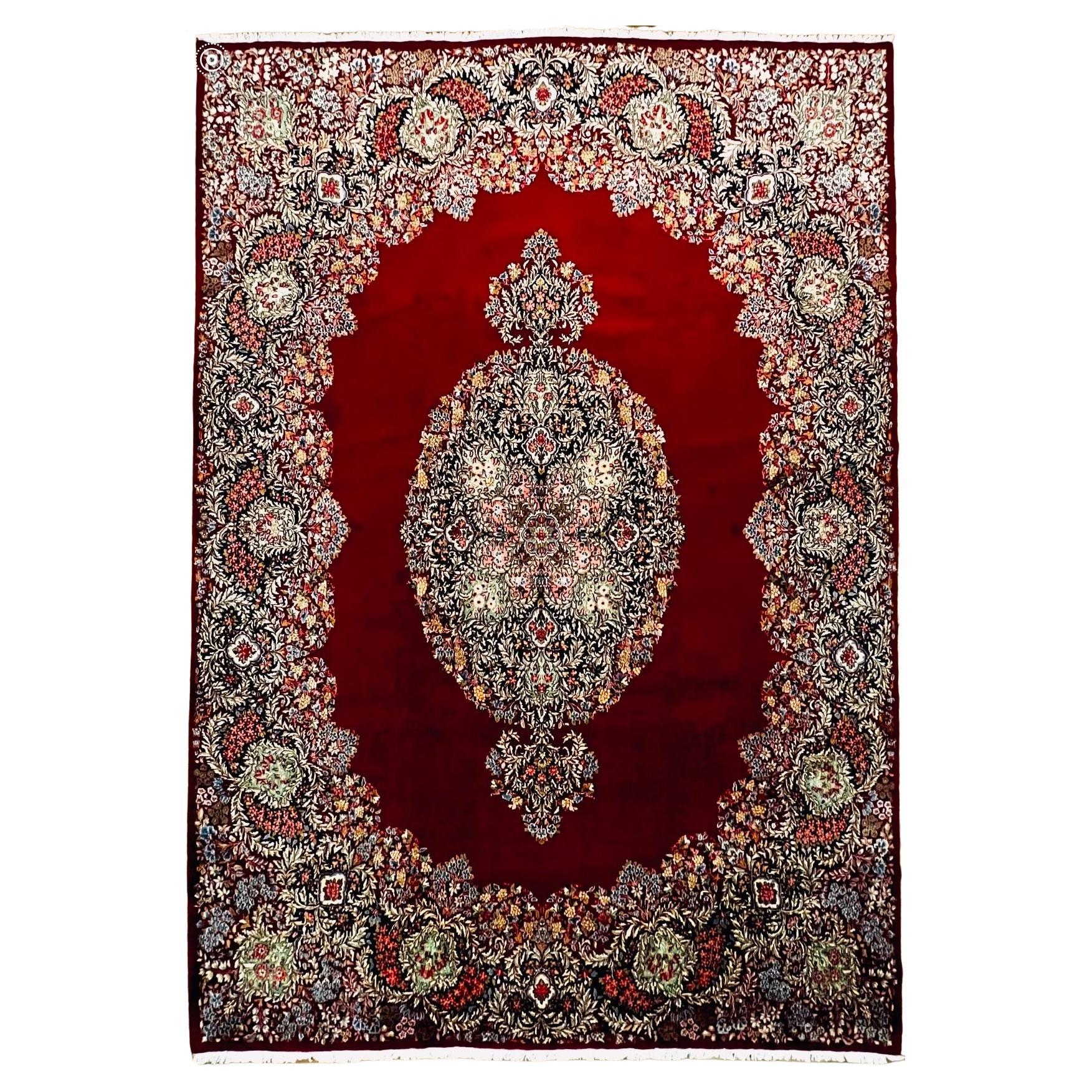 Large Persian Kerman Lavar Red Wool Hand-Knotted Rug  For Sale