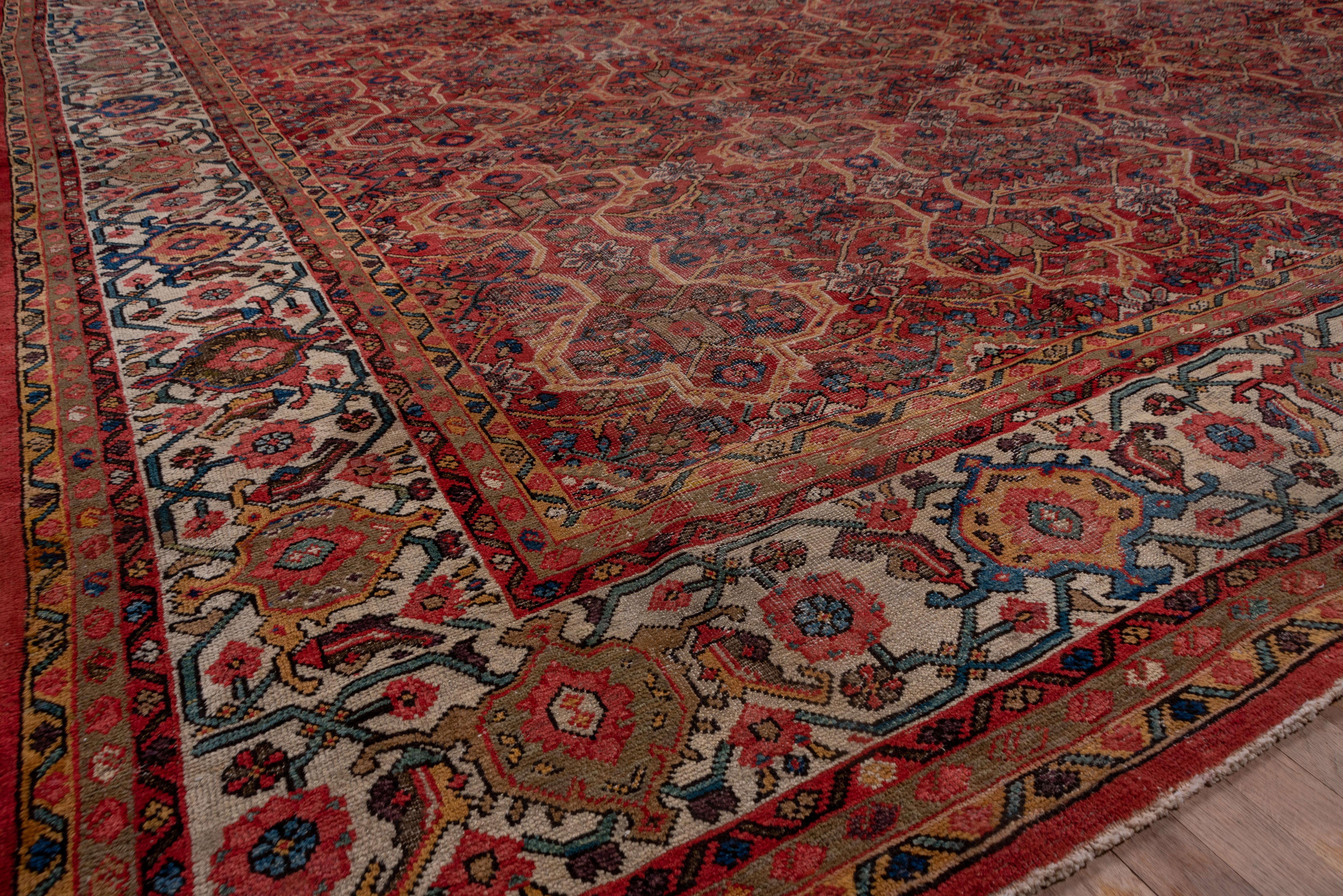 Large Persian Mahal Carpet, Coral Red Field For Sale 1