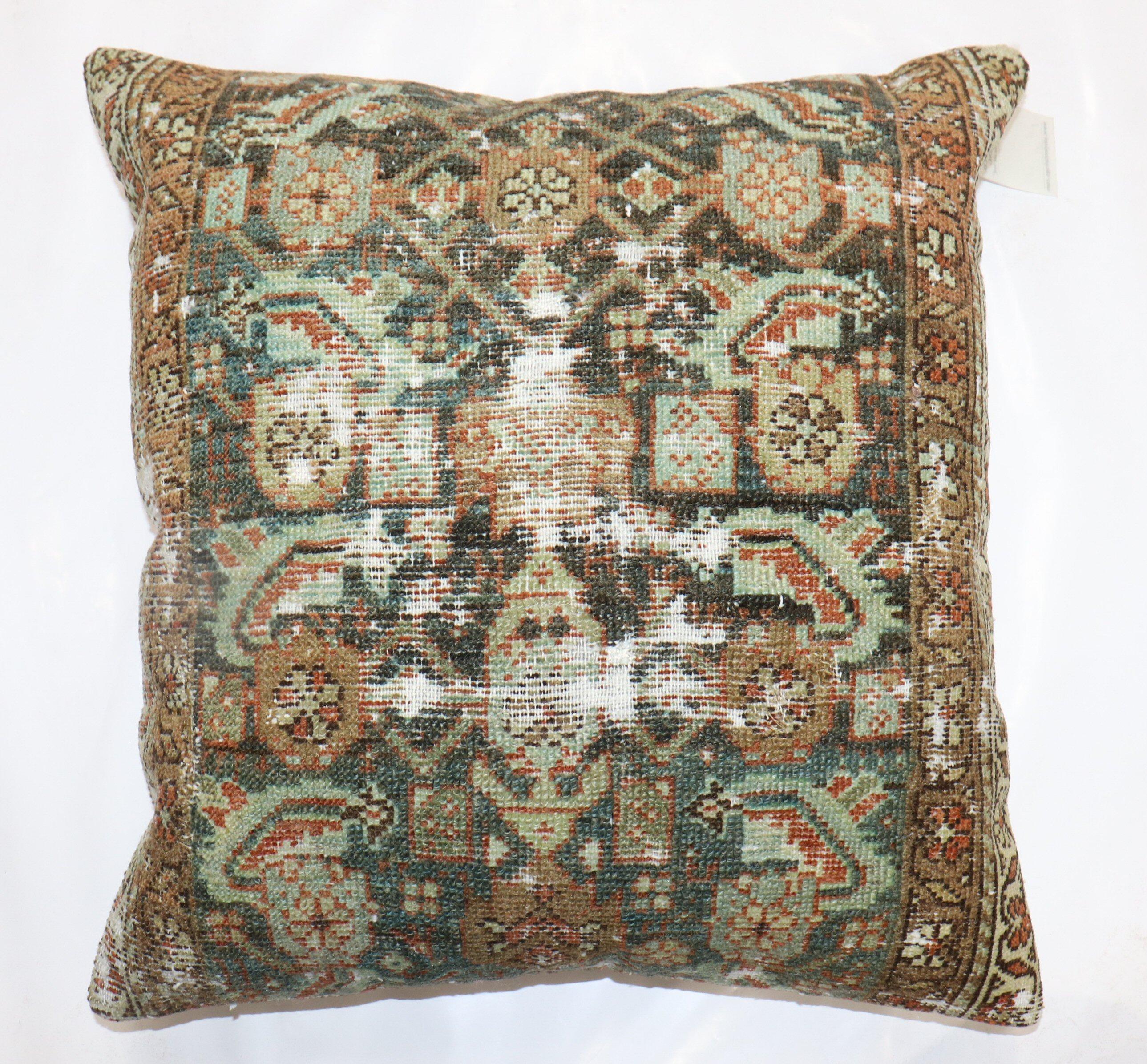 Pillow made from an early 20th Persian Malayer rug.

Measures: 23'' x 23''.