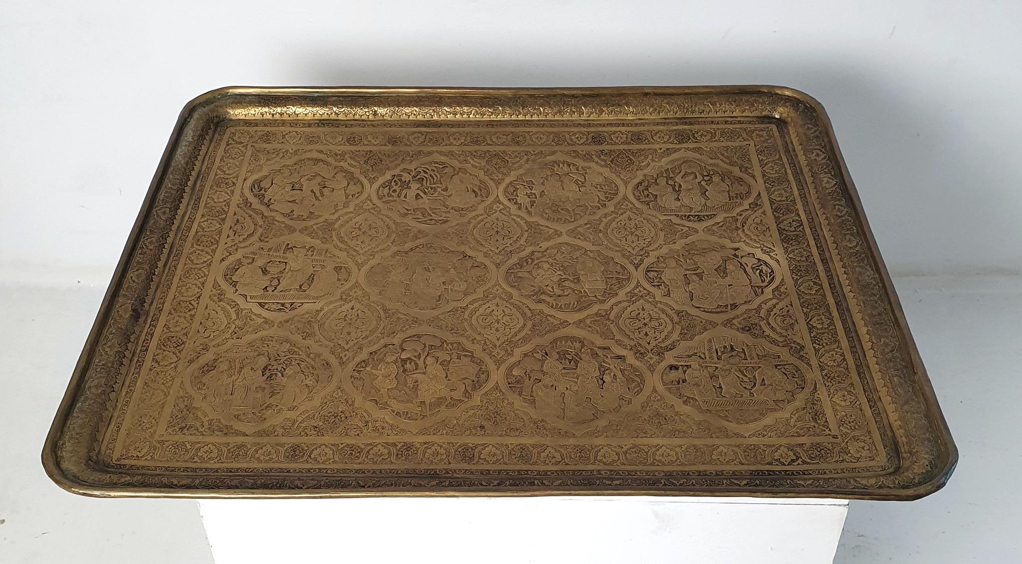 Large Persian Qajar Antique Brass Tray For Sale 6