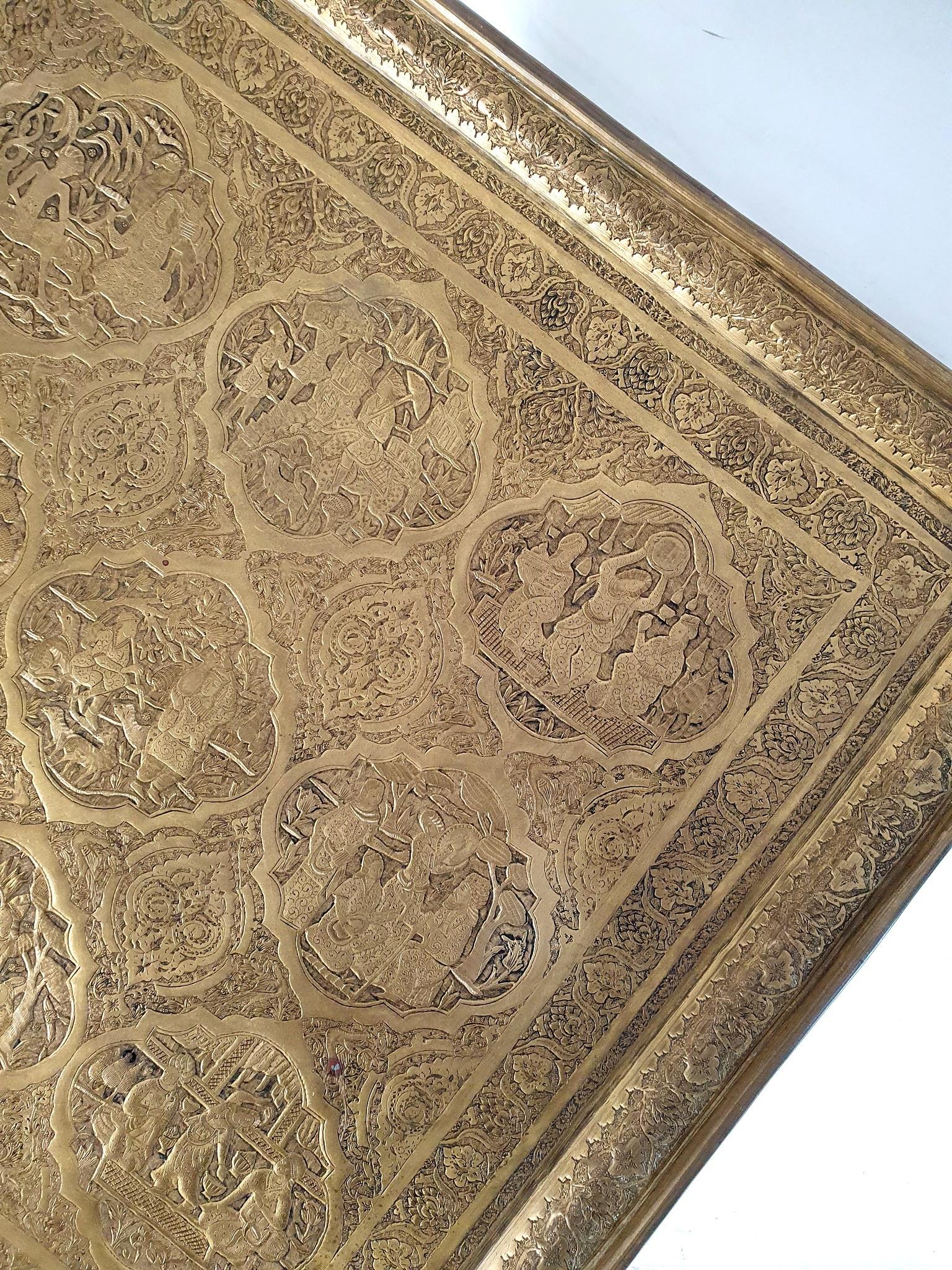 Islamic Large Persian Qajar Antique Brass Tray For Sale