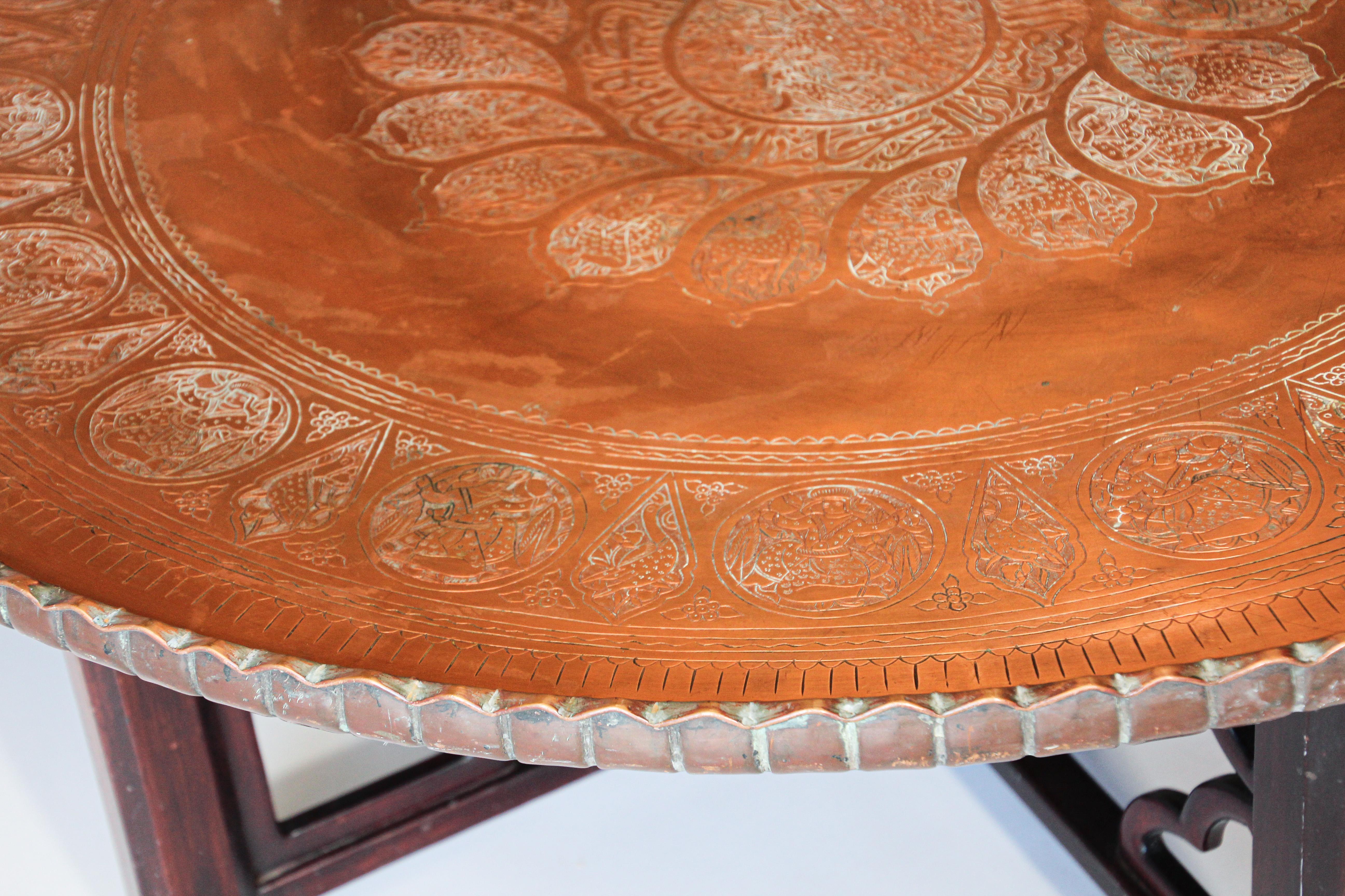 19th Century Large Moorish Qajar Mughal Copper Tray Table