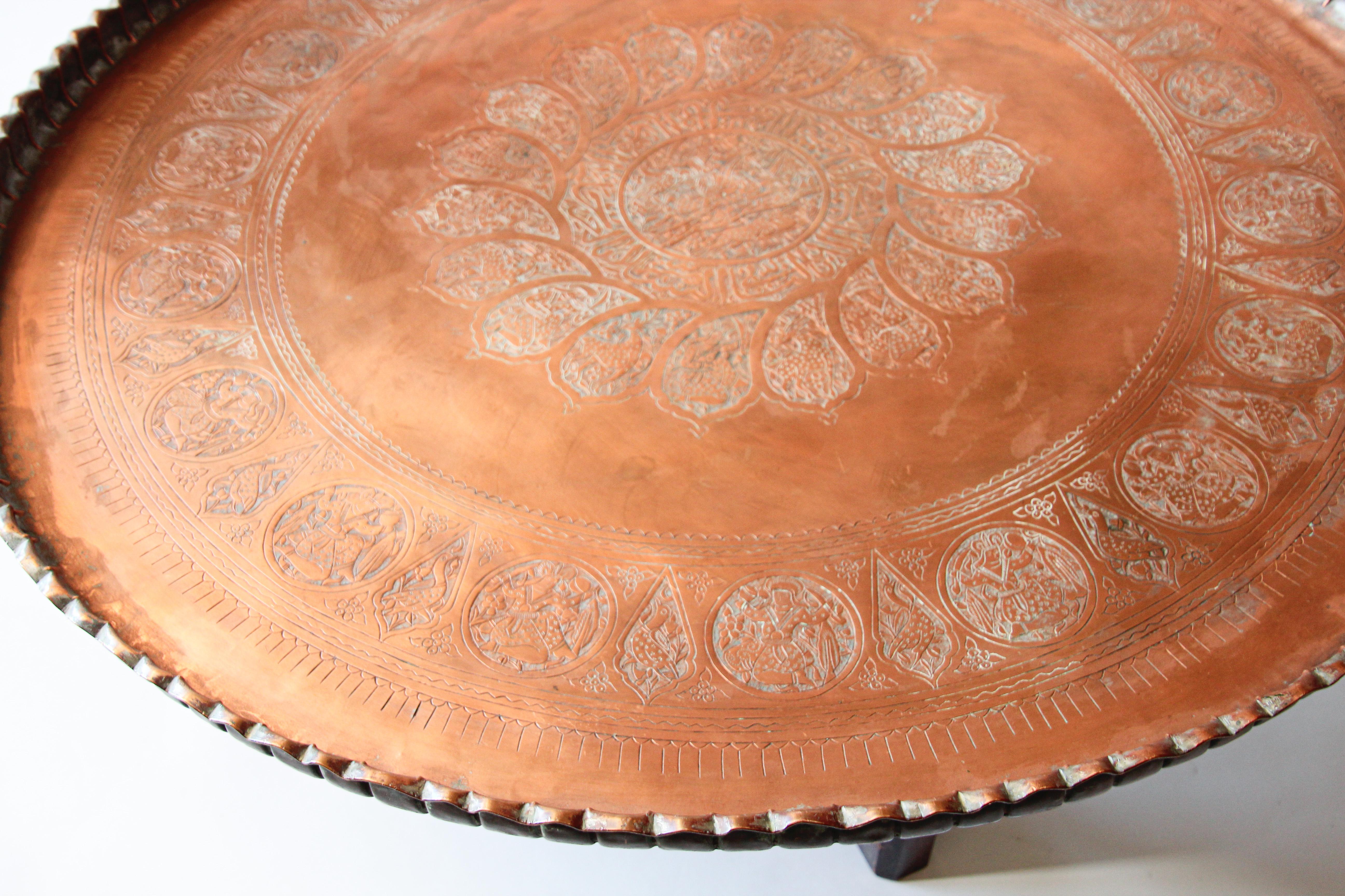 Large Moorish Qajar Mughal Copper Tray Table 3