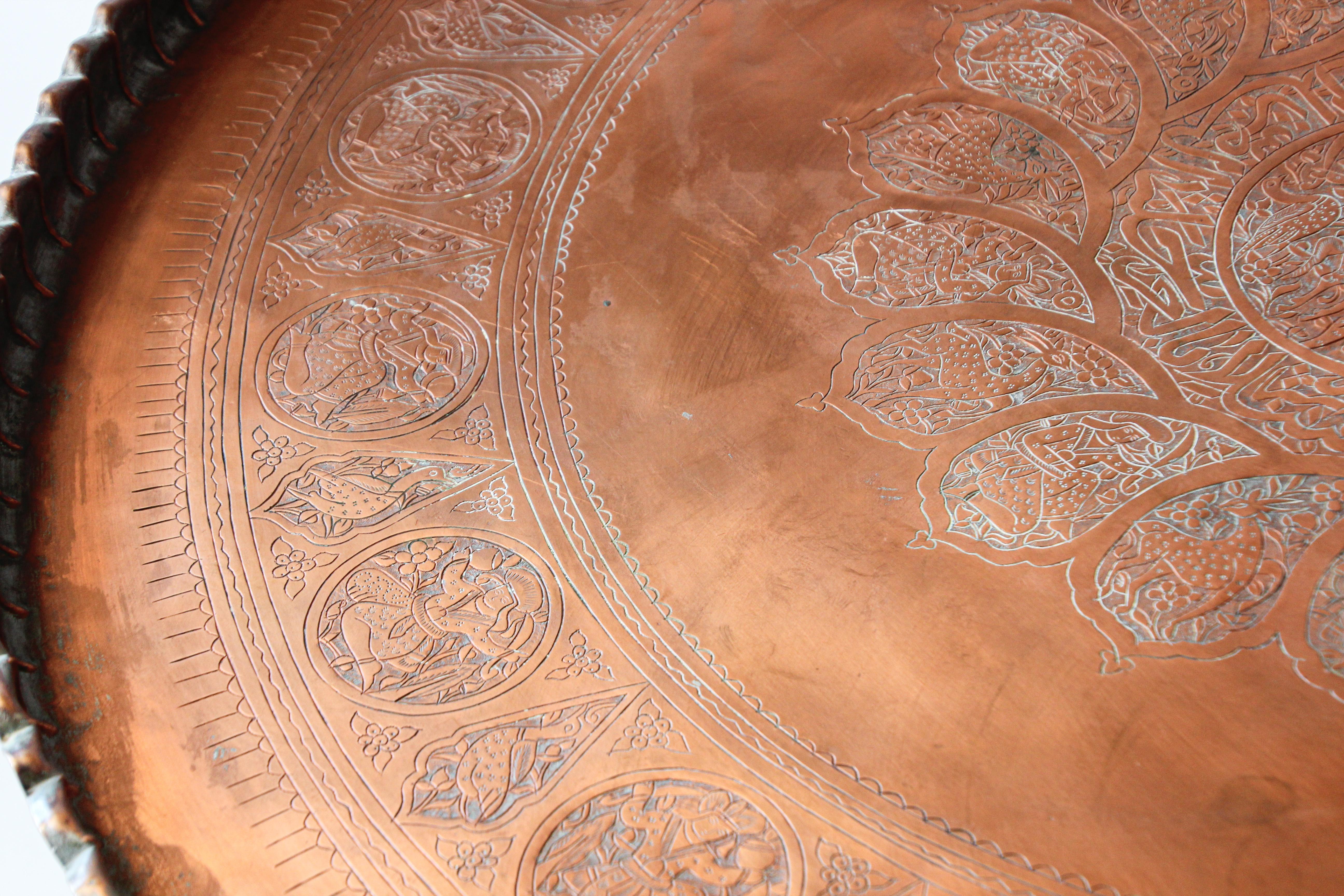 Large Moorish Qajar Mughal Copper Tray Table 4