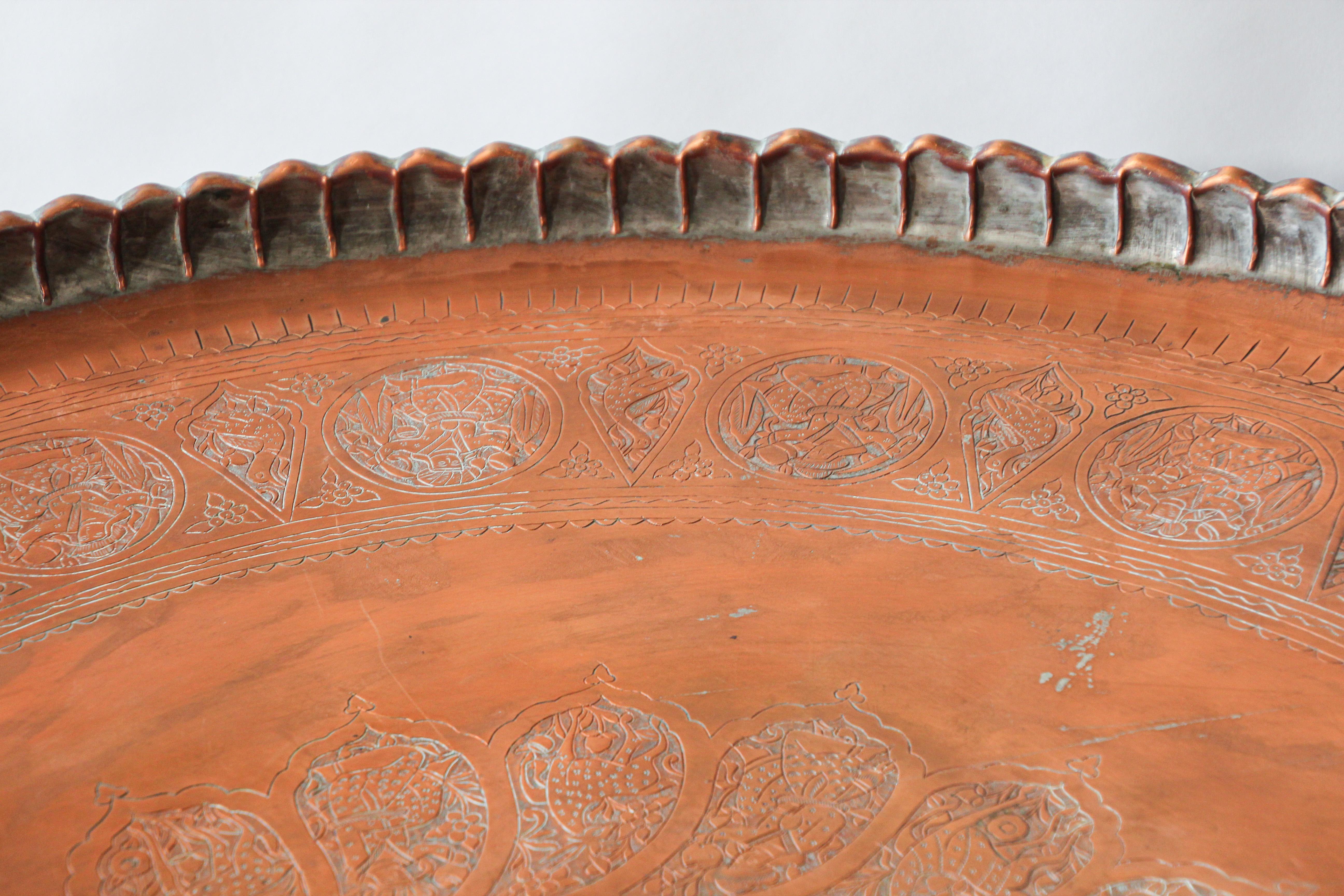 Large Moorish Qajar Mughal Copper Tray Table 6