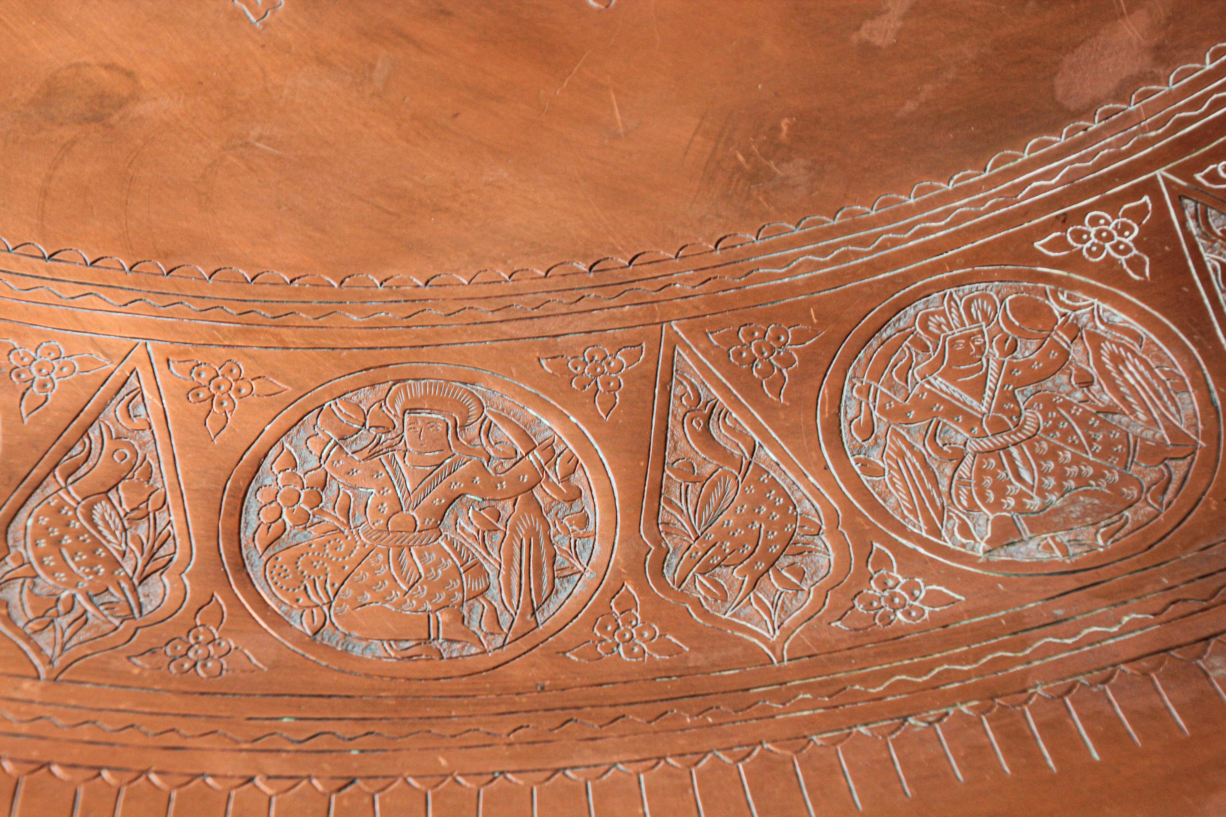 Large Moorish Qajar Mughal Copper Tray Table 7