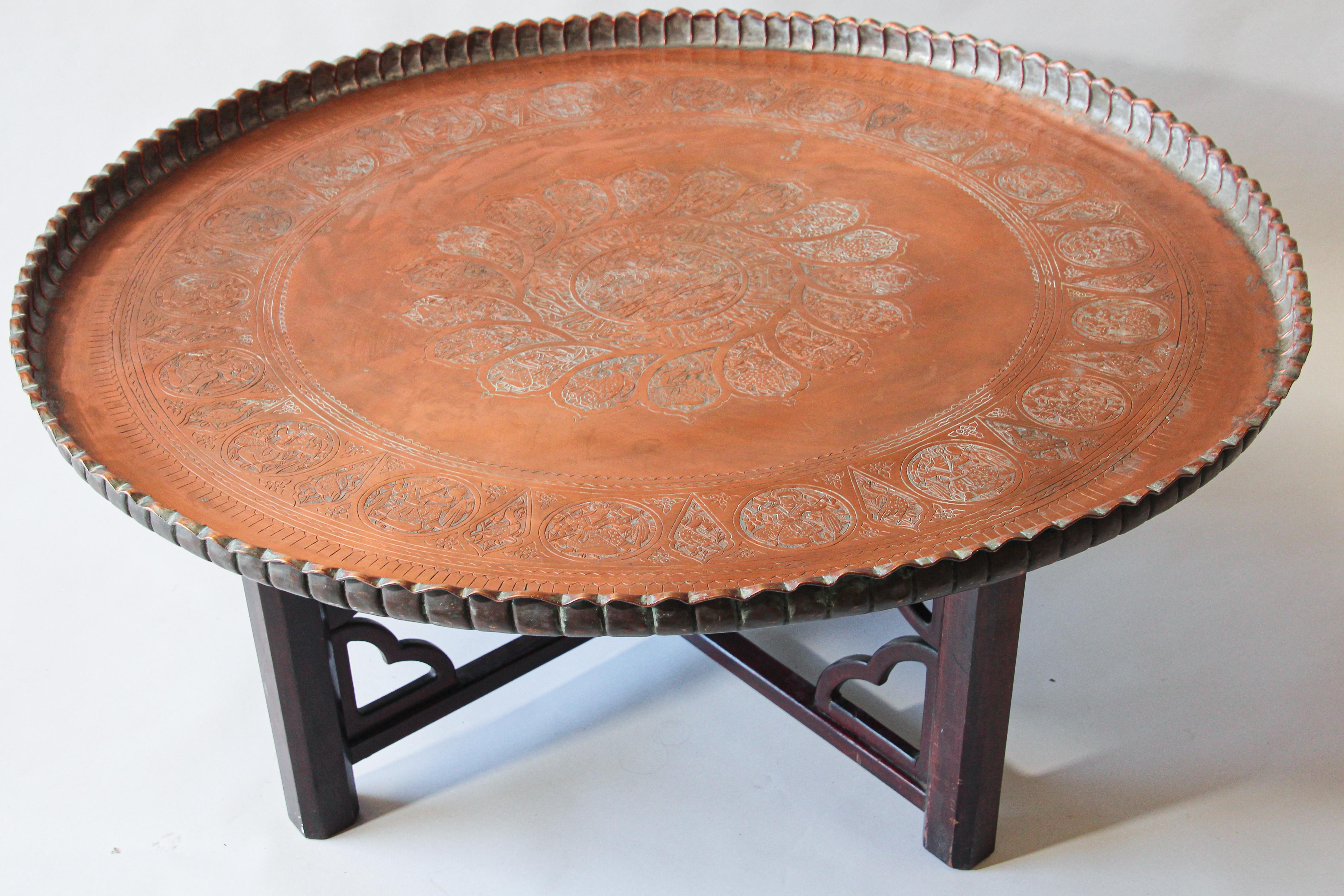 Large Moorish Qajar Mughal Copper Tray Table 8