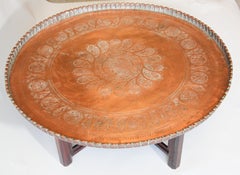 Large Moorish Qajar Mughal Copper Tray Table