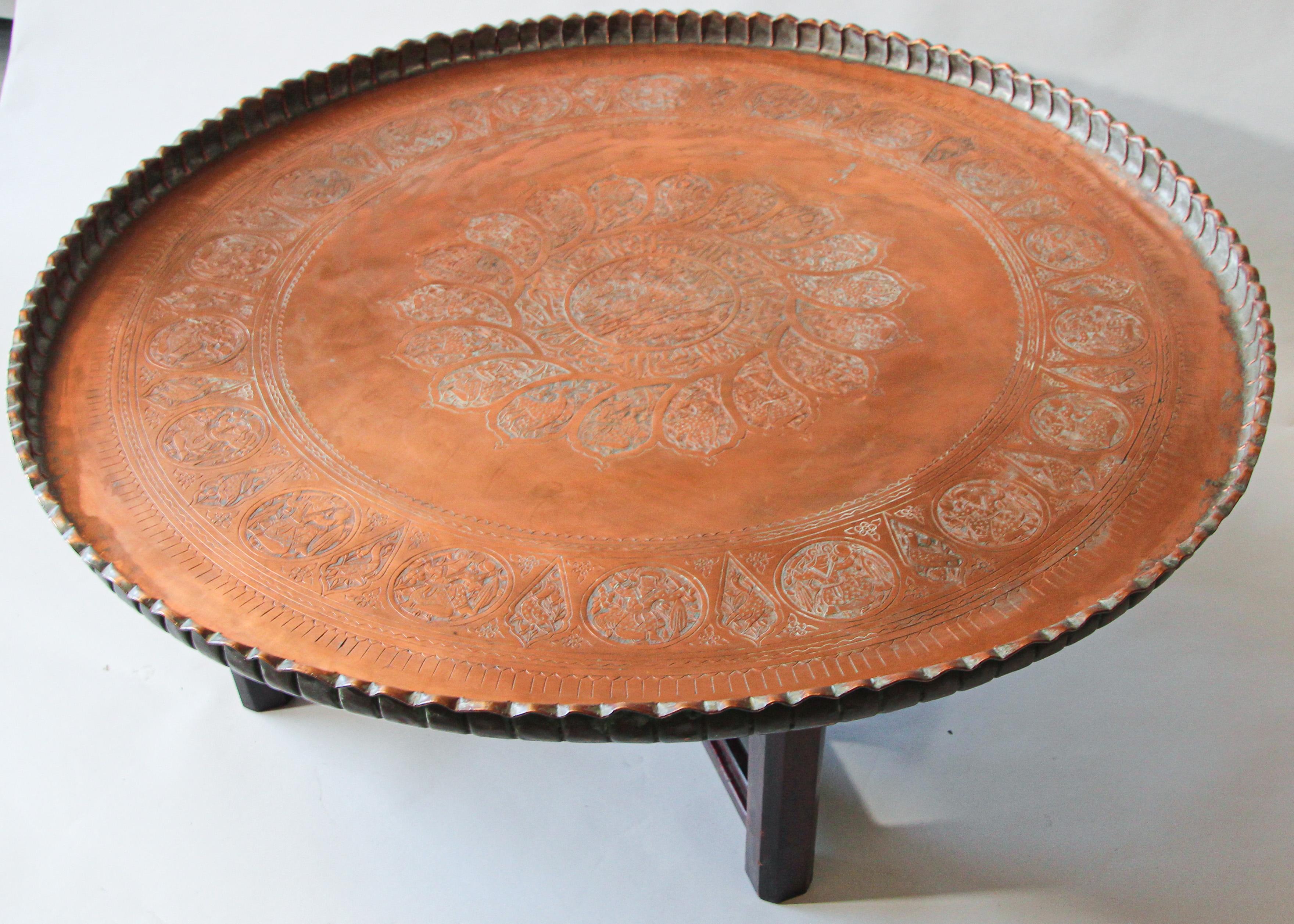 Islamic Large Moorish Qajar Mughal Copper Tray Table
