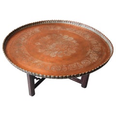 Large Moorish Qajar Mughal Copper Tray Table