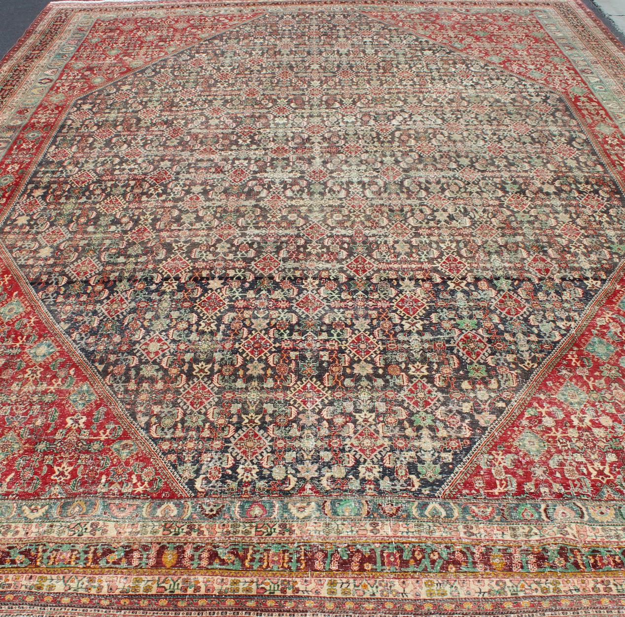 Colorful Large Persian Antique Qashqai rug with A Beautiful Tribal Motif Design For Sale 4